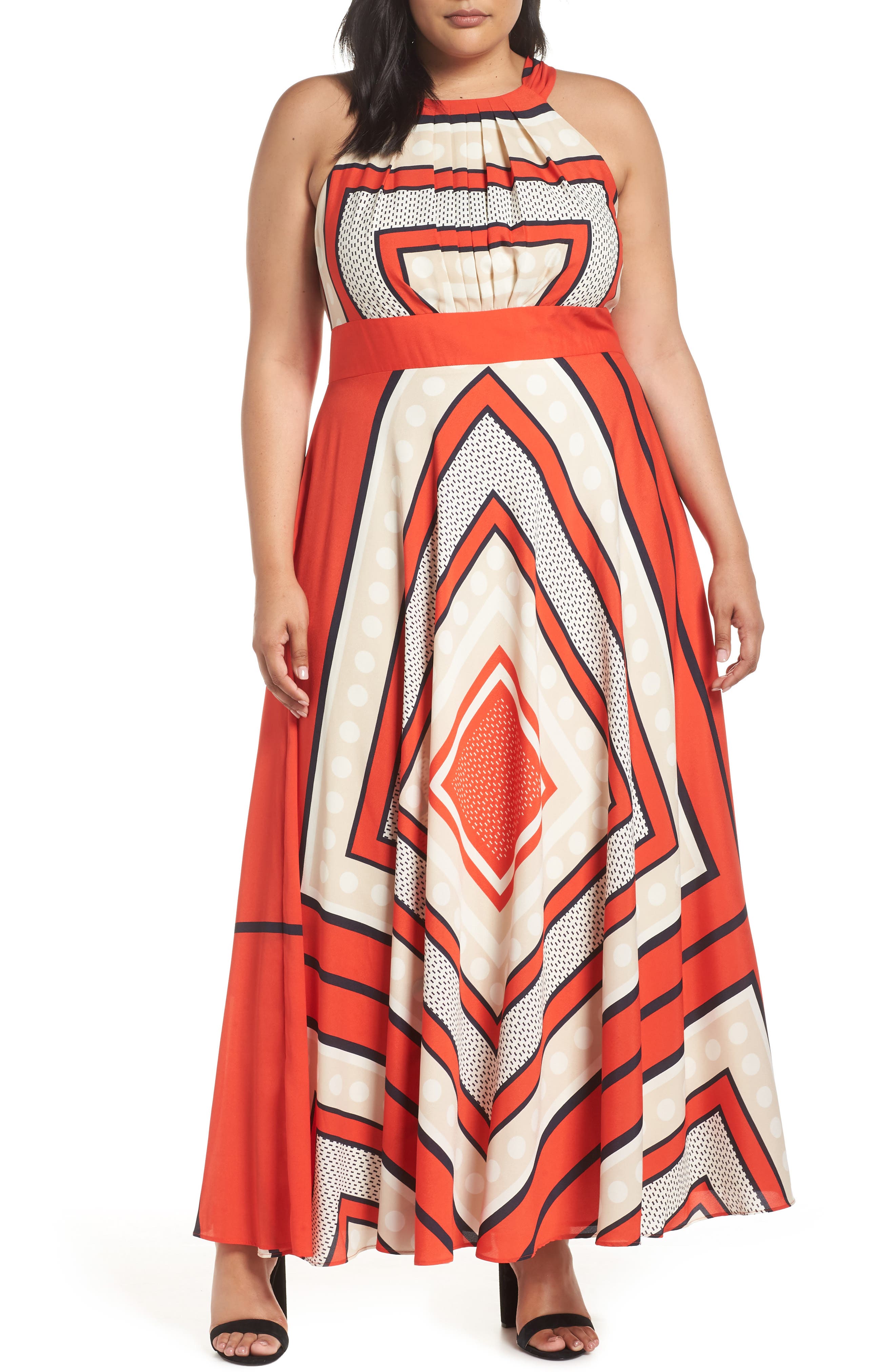 Plus Size Eliza J Halter Scarf Print Woven Maxi Dress