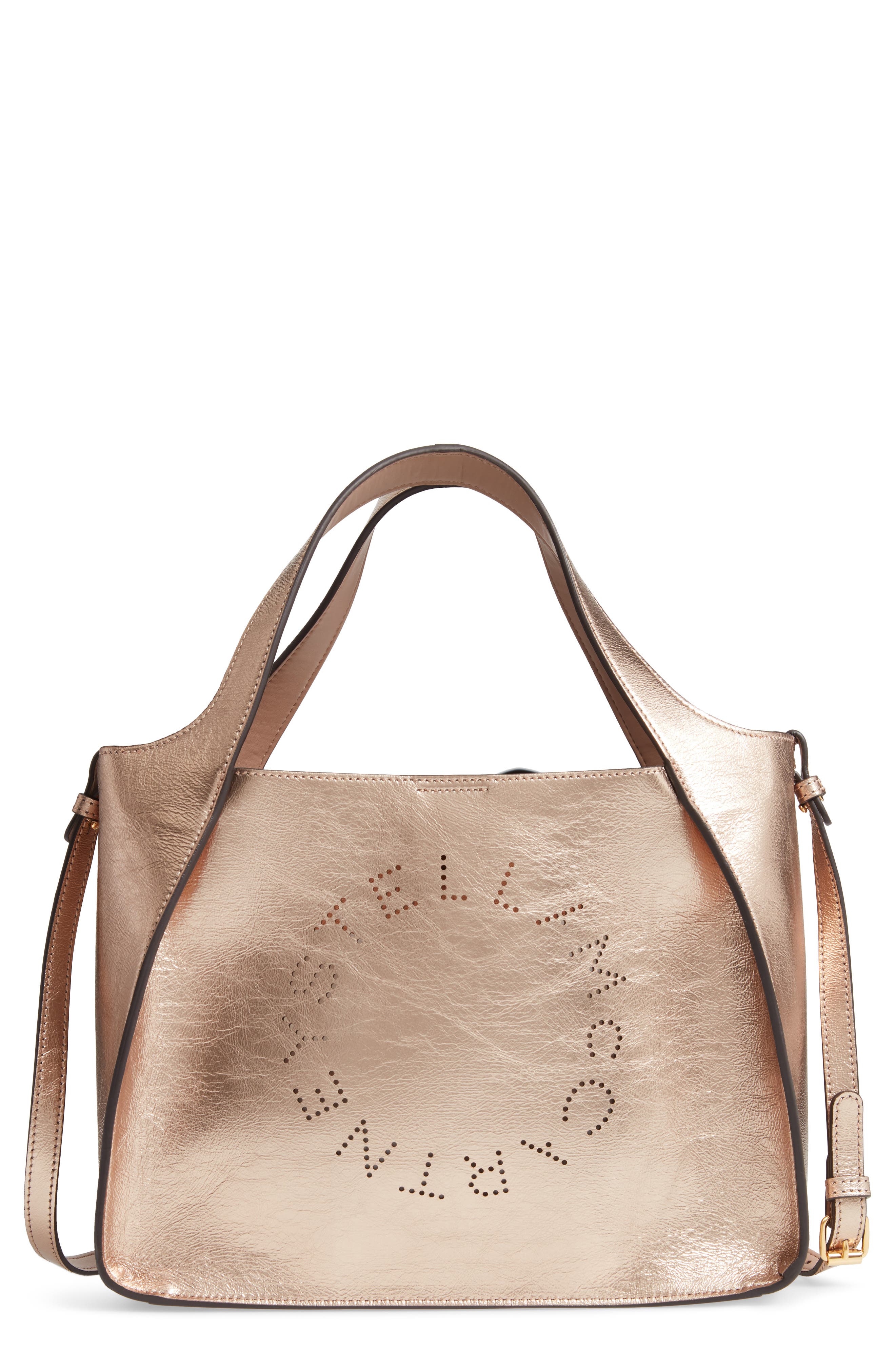Stella Mccartney Perforated Logo Metallic Faux Leather Satchel - Metallic