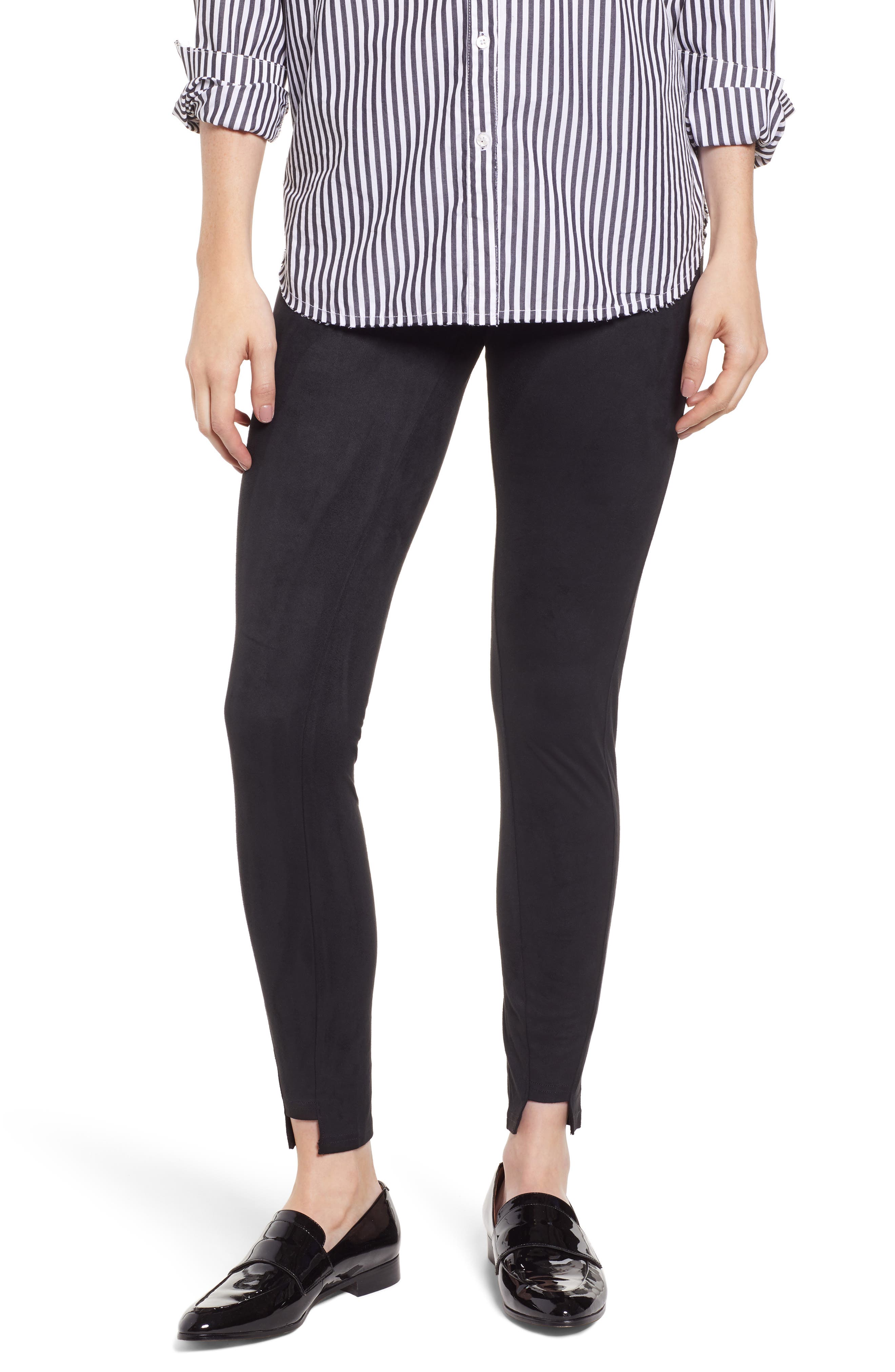 Hue Faux Suede Step Hem Leggings, Black
