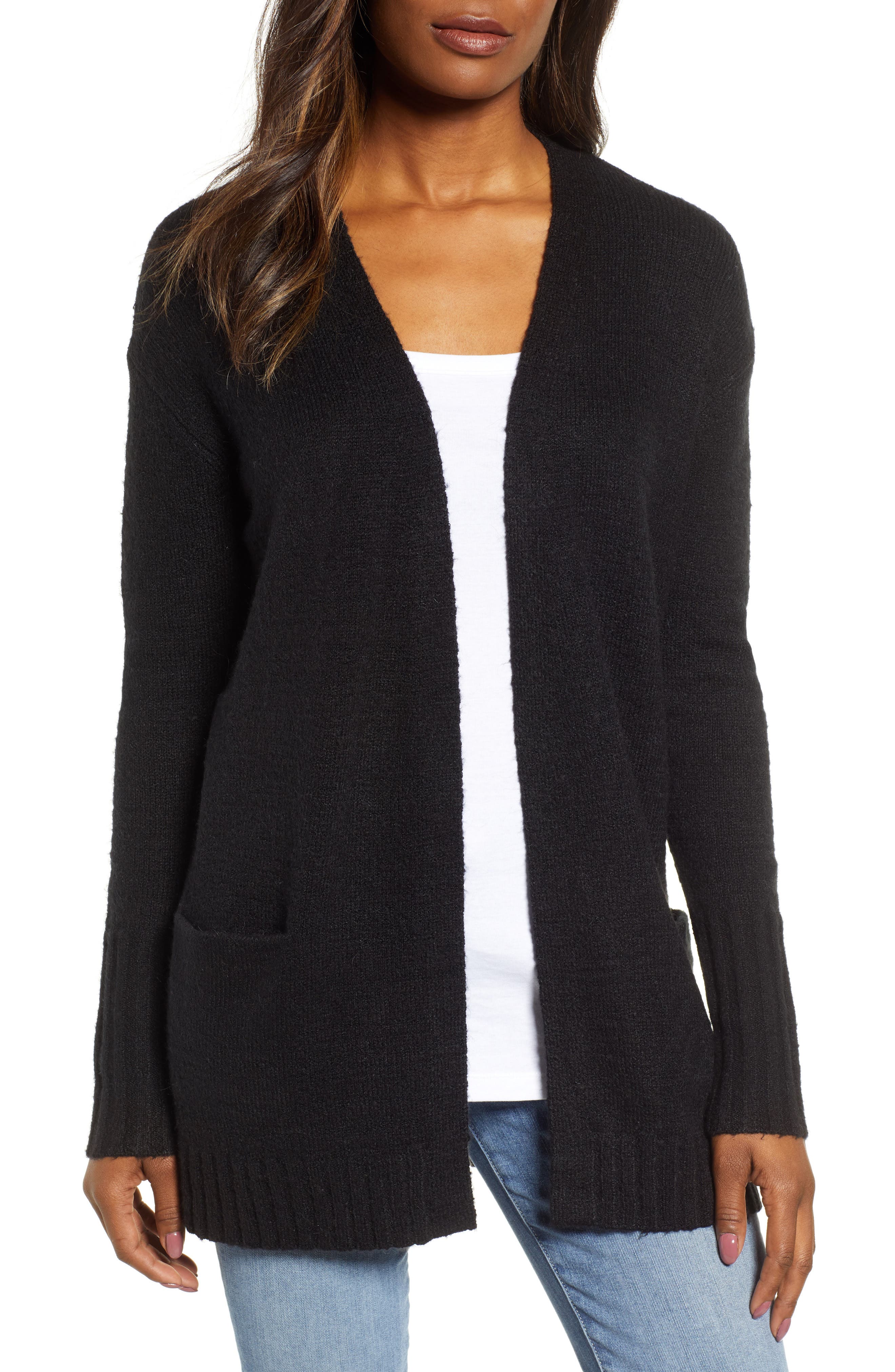Caslon Open Front Pocket Cardigan, Black