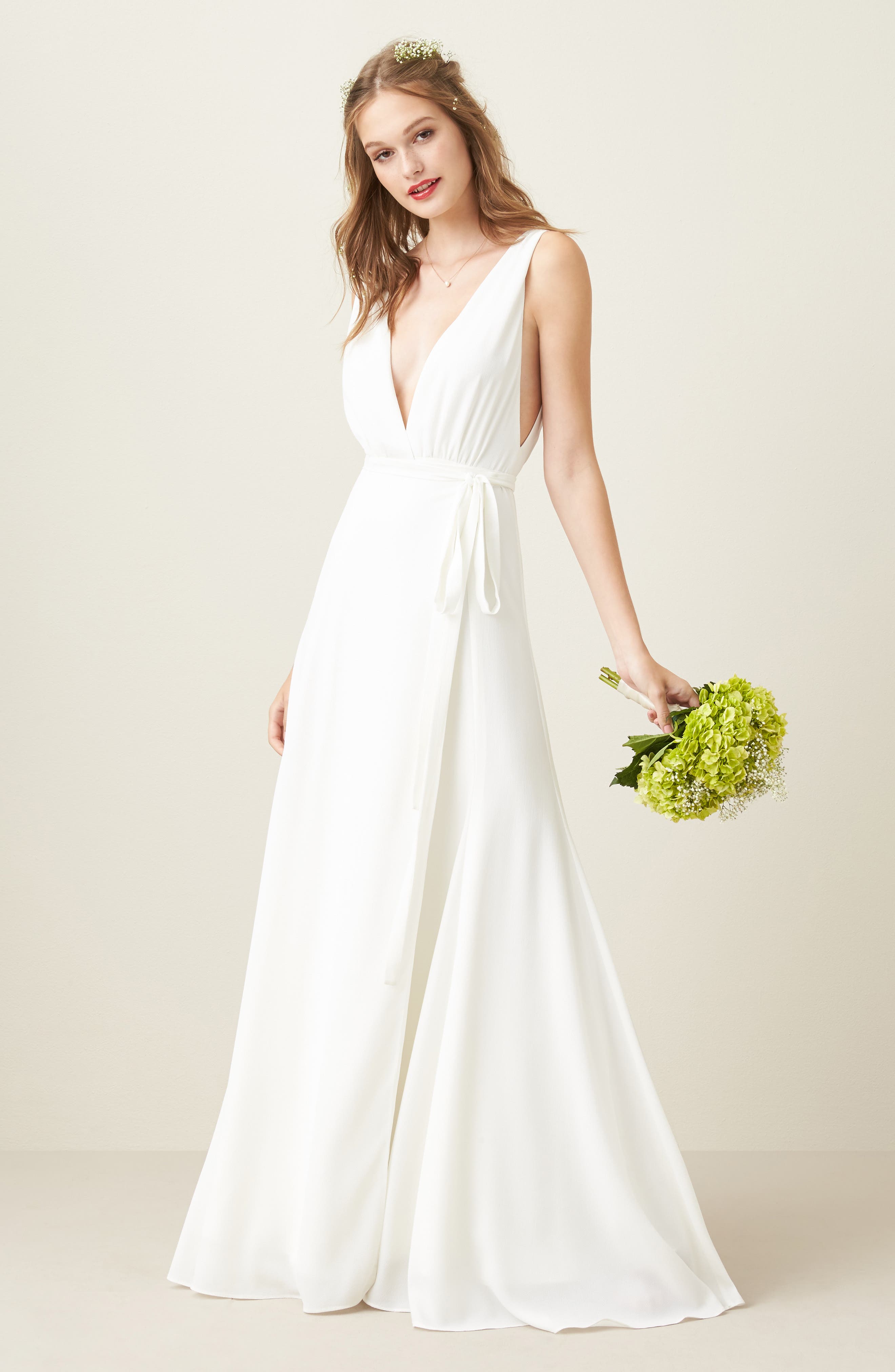 Joanna August Wrap A-Line Gown, White