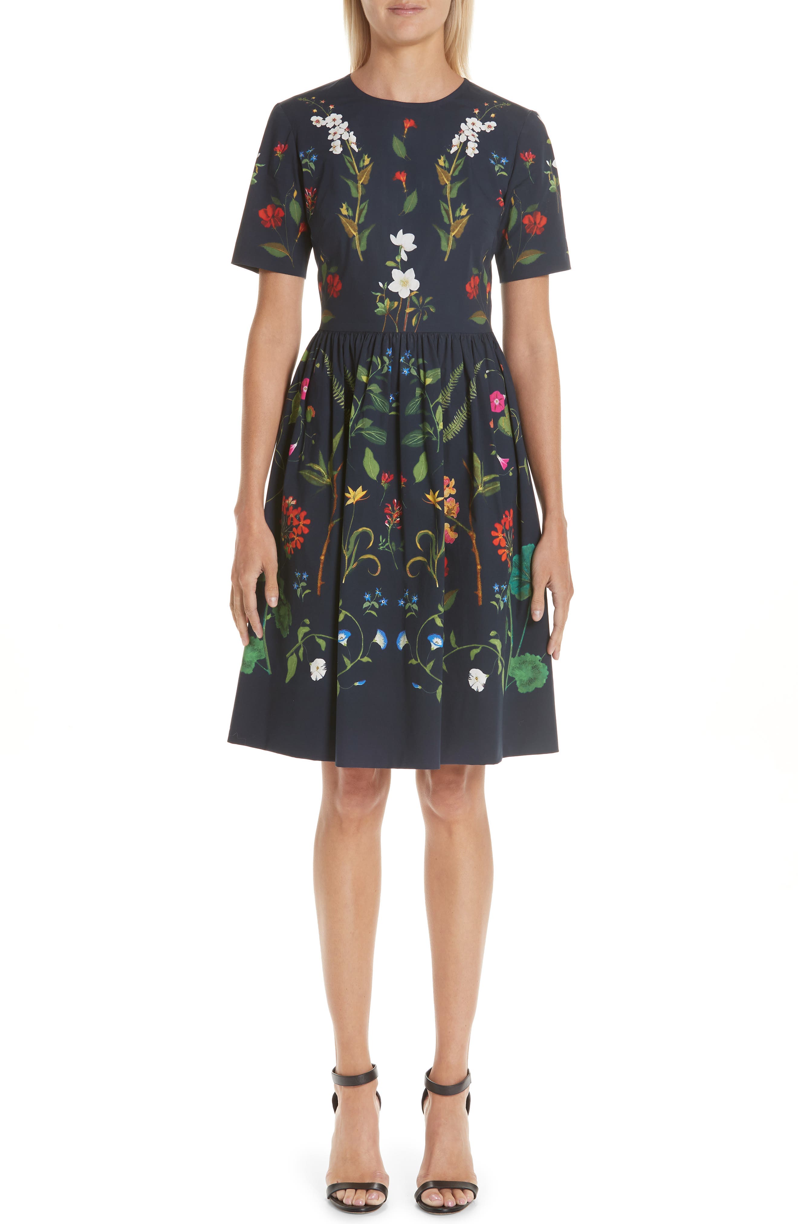 Oscar De La Renta Garden Print A-Line Dress, Blue