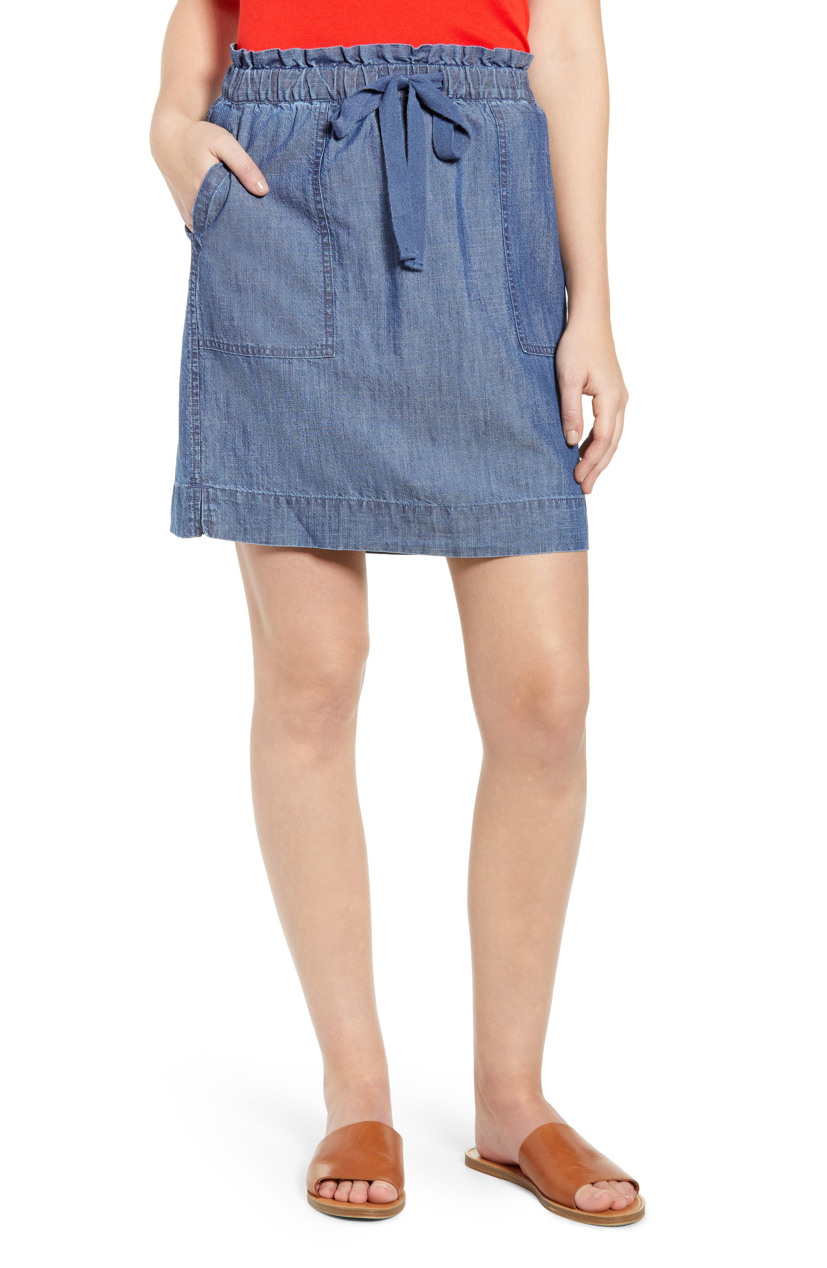 Petite Caslon Paperbag Waist Skirt, Blue