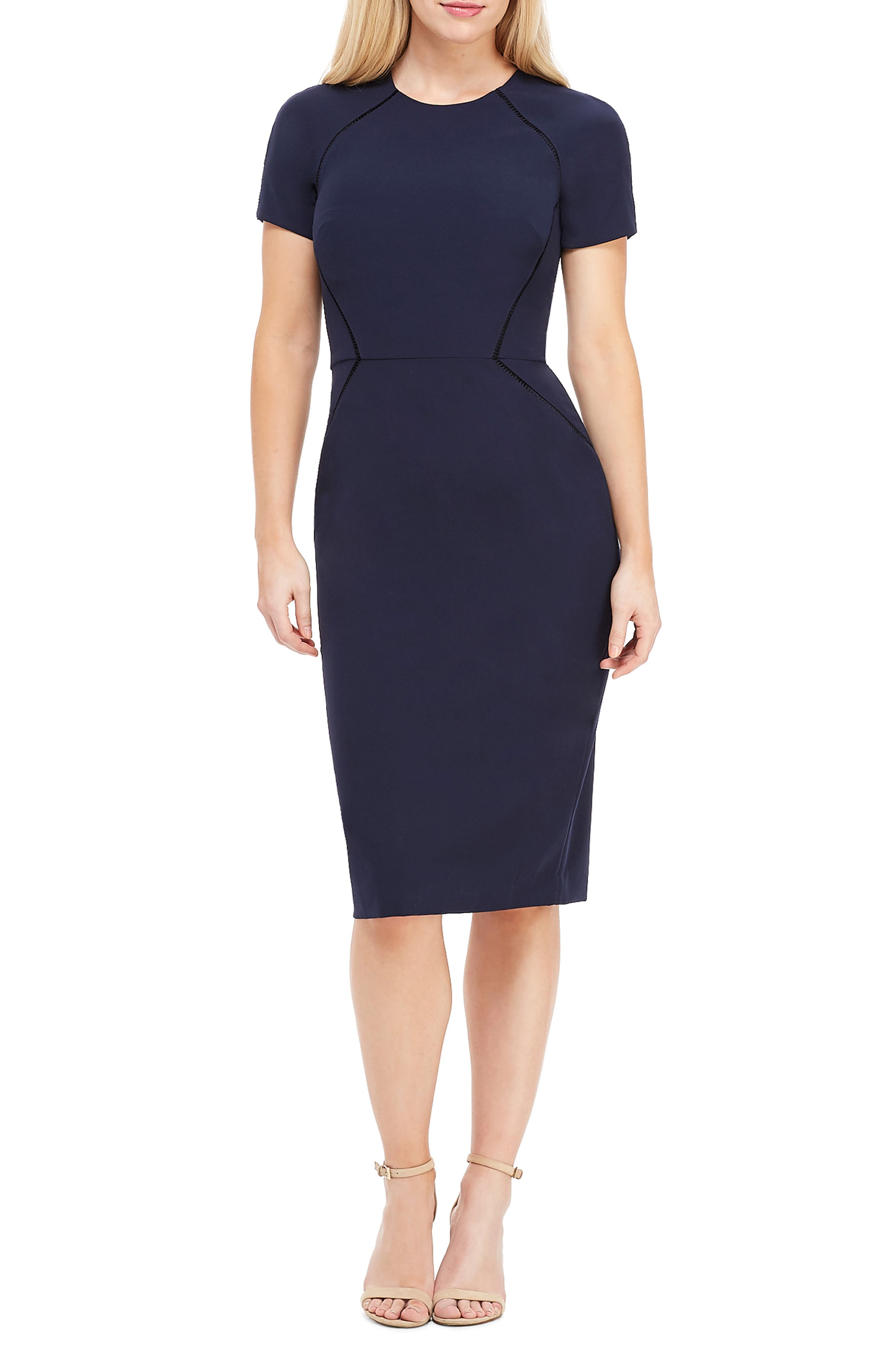 Petite Maggy London Ladder Trim Sheath Dress, Blue