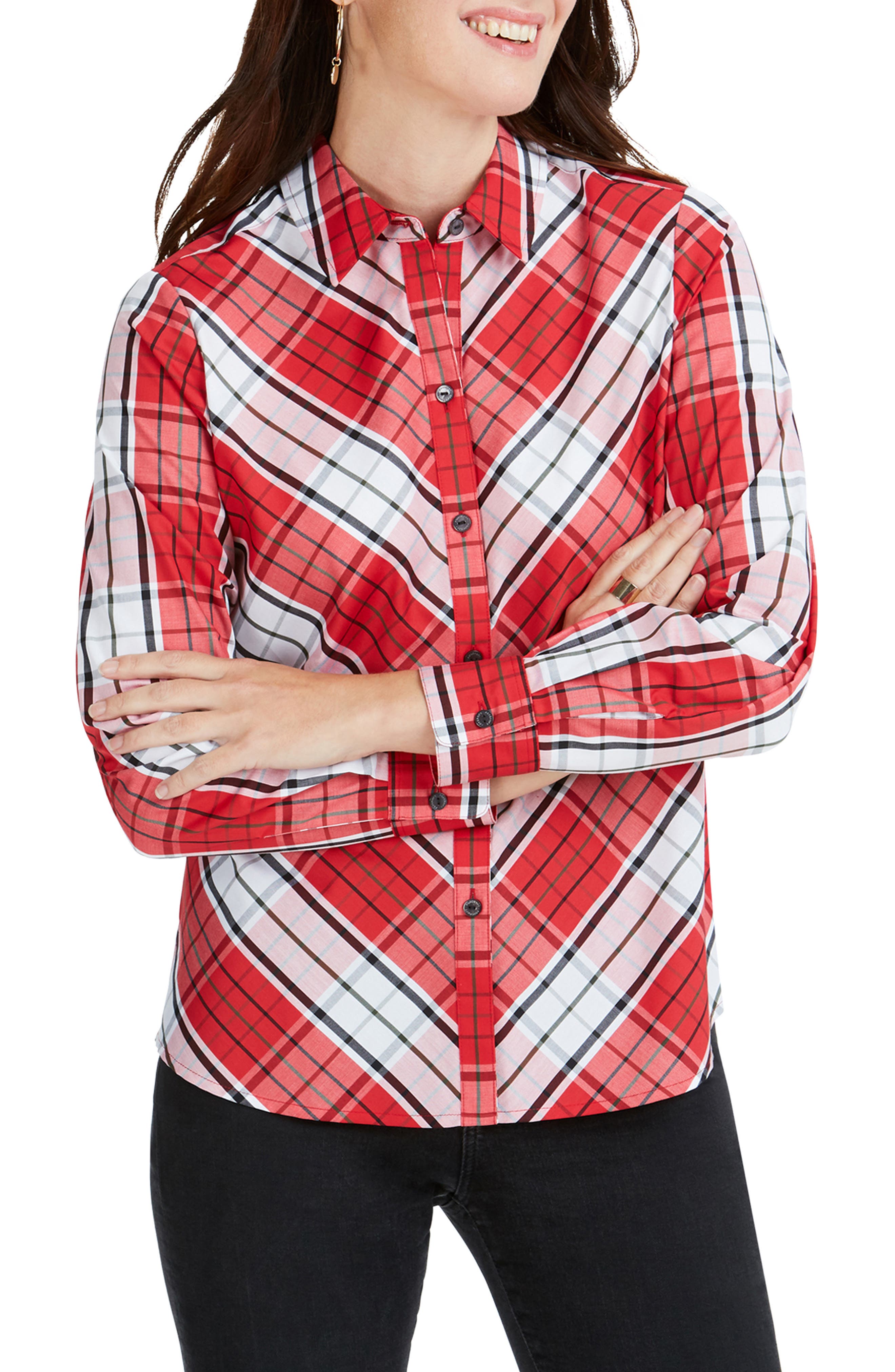 Foxcroft Tina Campbell Tartan Shirt, Red
