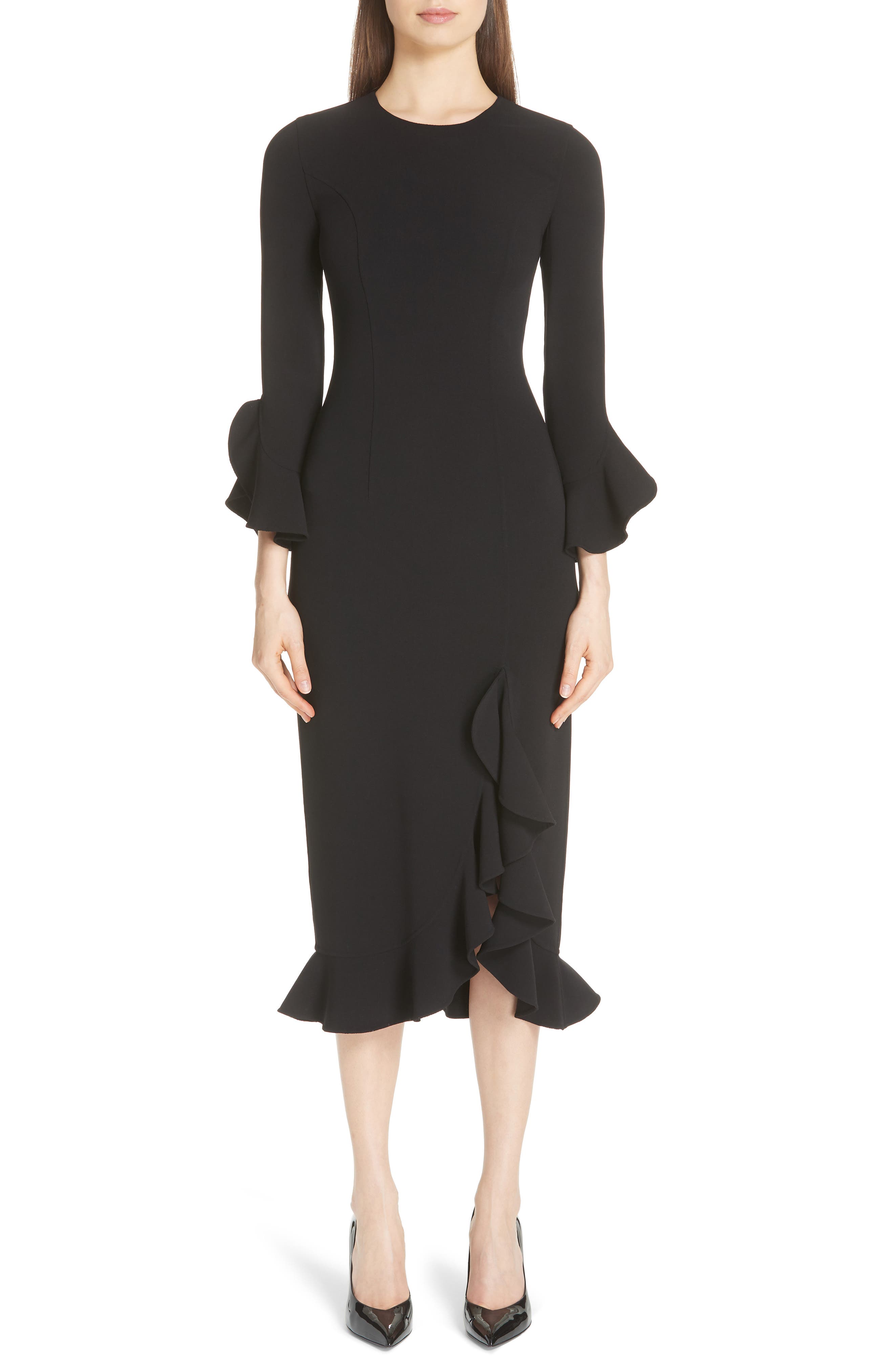 Michael Kors Rumba Ruffle Trim Stretch Wool Dress, Black