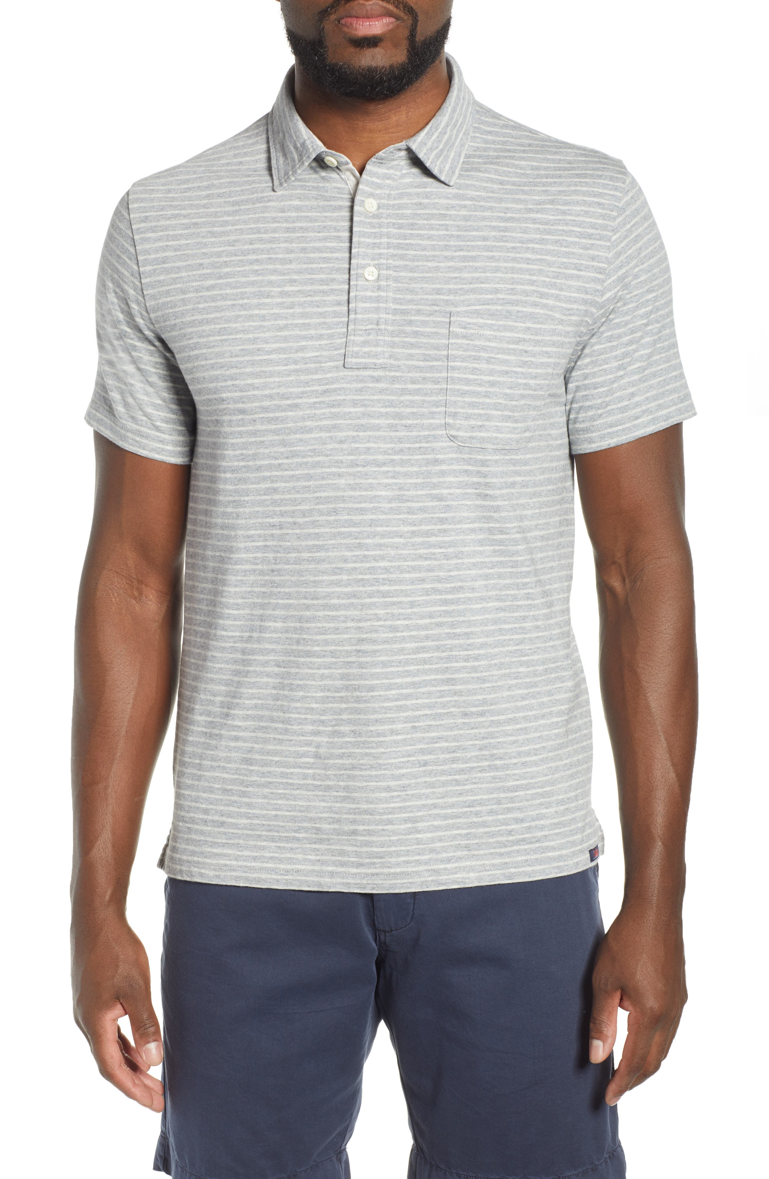 Faherty Bleecker Regular Fit Stripe Polo, Grey