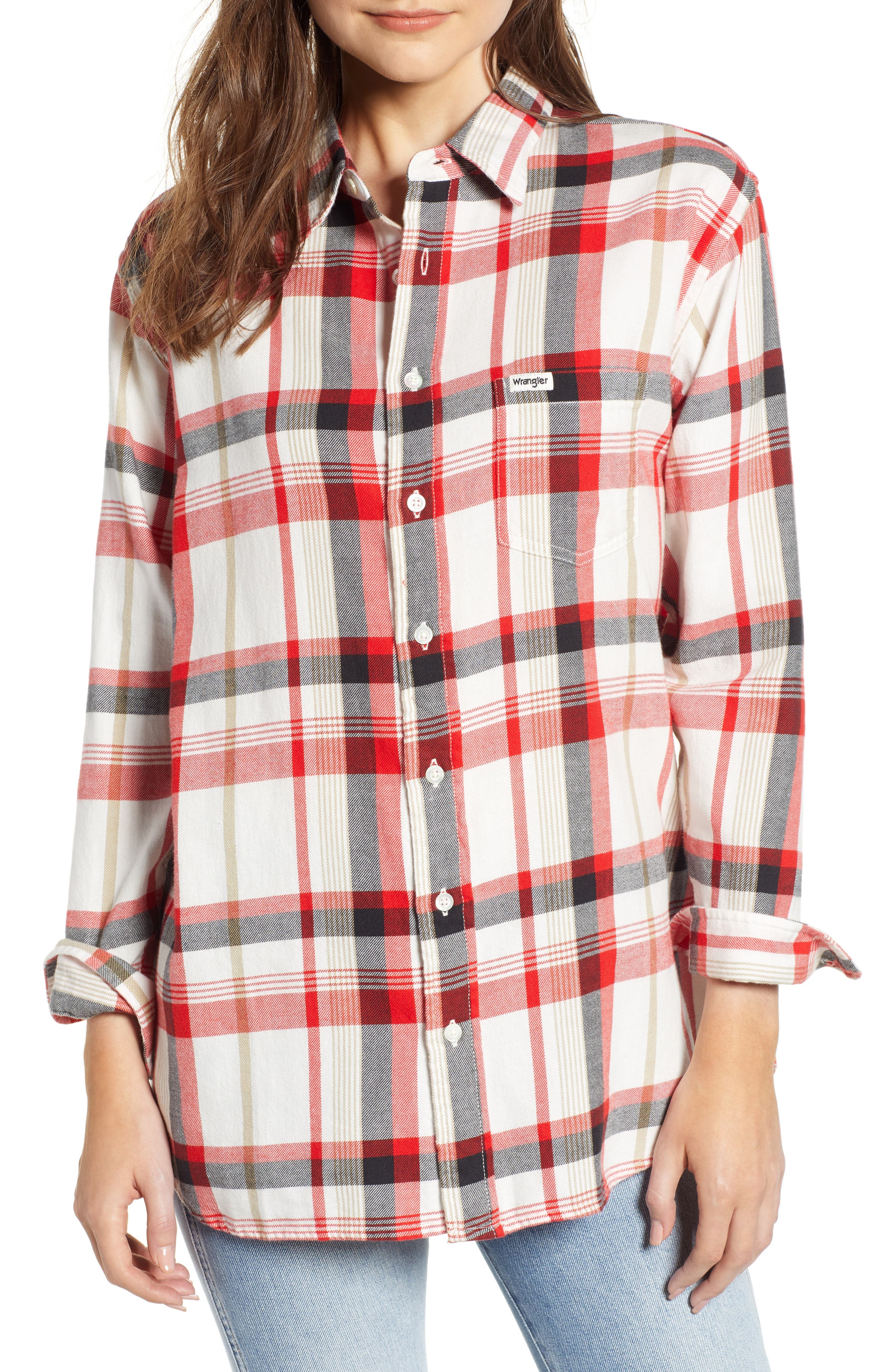 Wrangler Flannel Boyfriend Shirt, Ivory