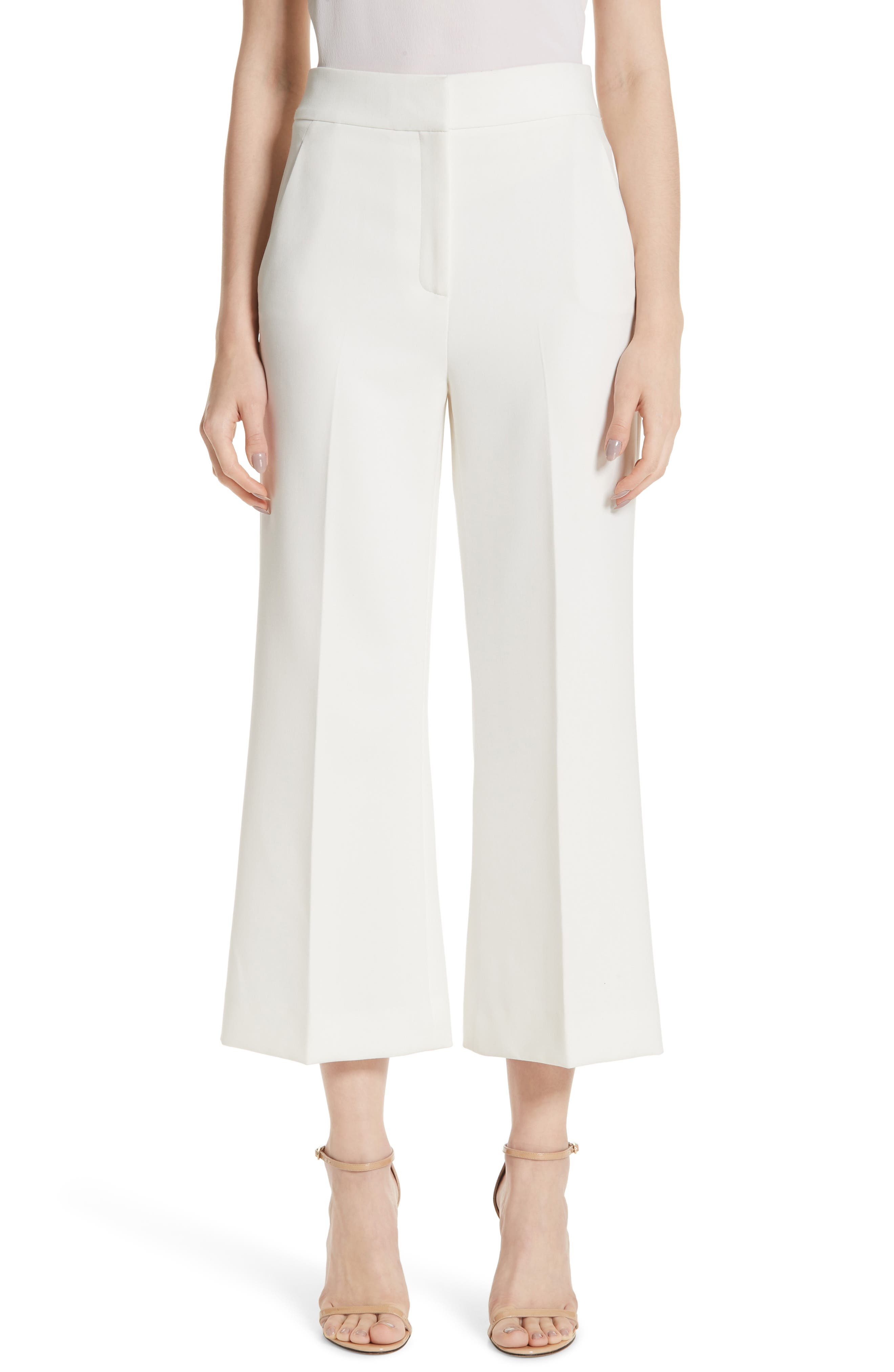 St. John Collection Bella Double Weave Crop Flare Pants, White