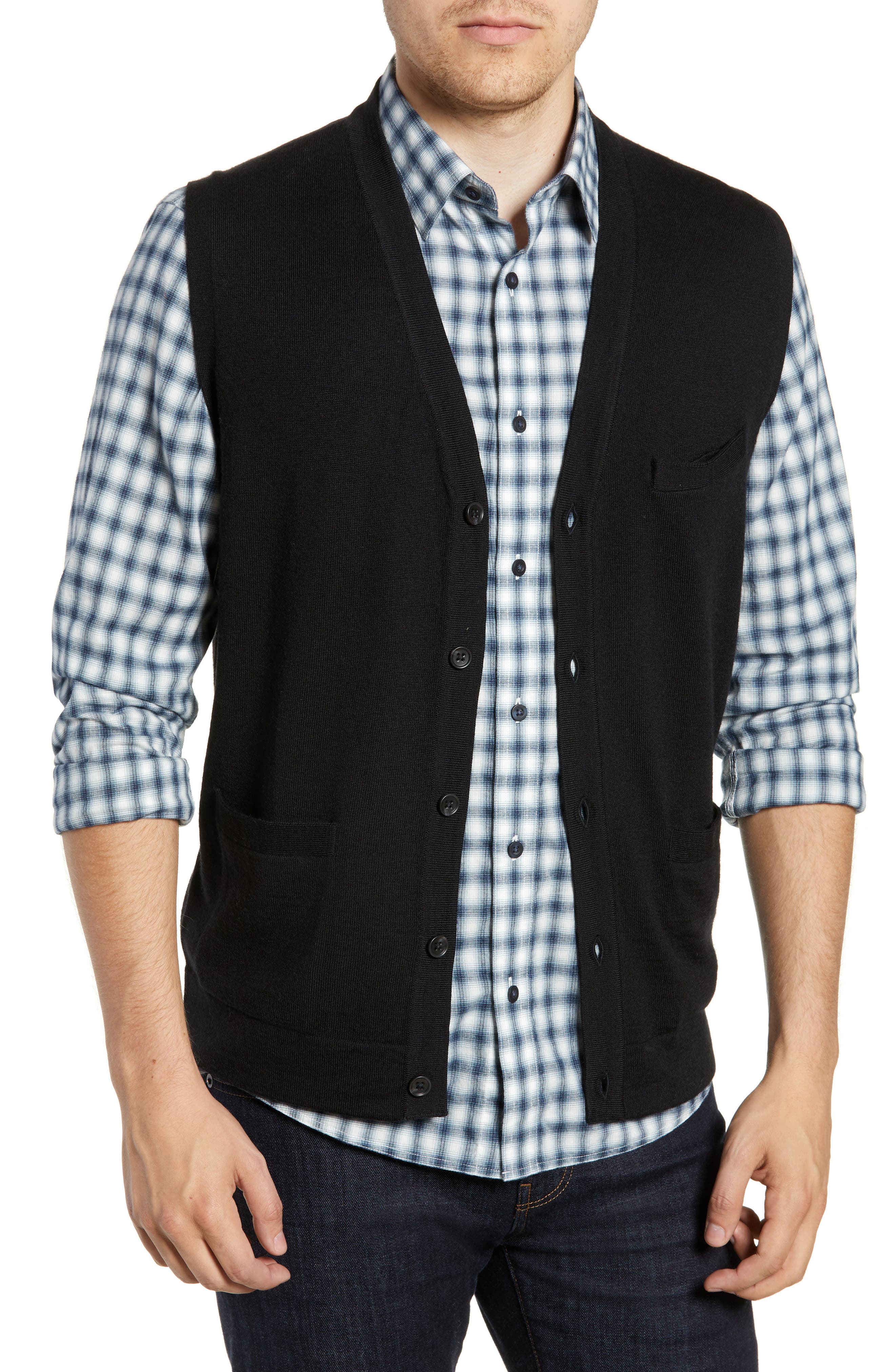Nordstrom Shop Merino Button Front Sweater Vest, Black