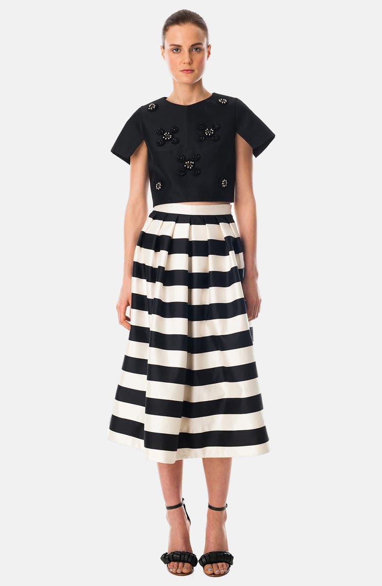 Tibi 'Escalante' Stripe Print Pleated Silk Midi Skirt | Nordstrom