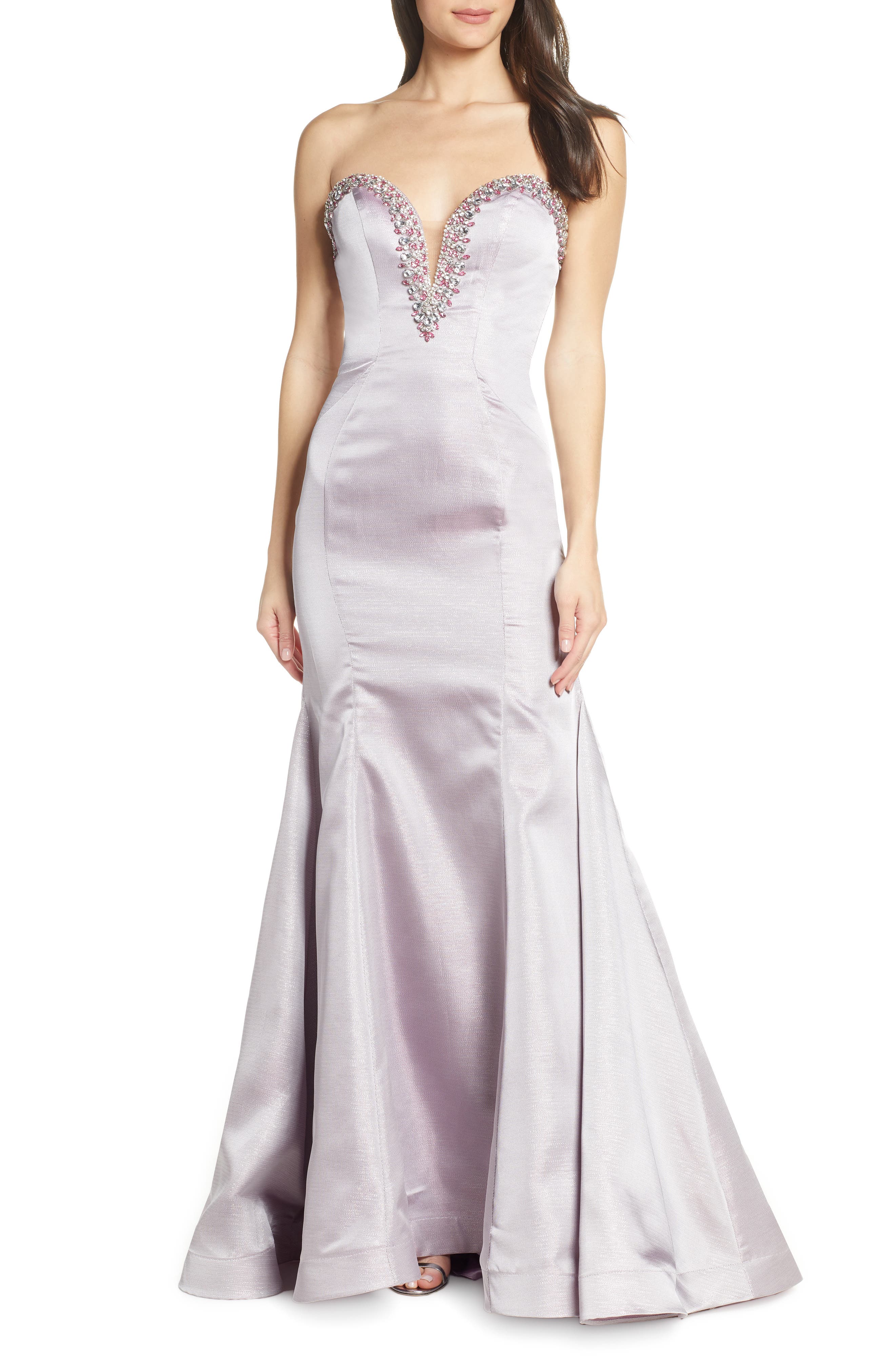 MAC Duggal Beaded Bustier Bodice Evening Dress, Purple