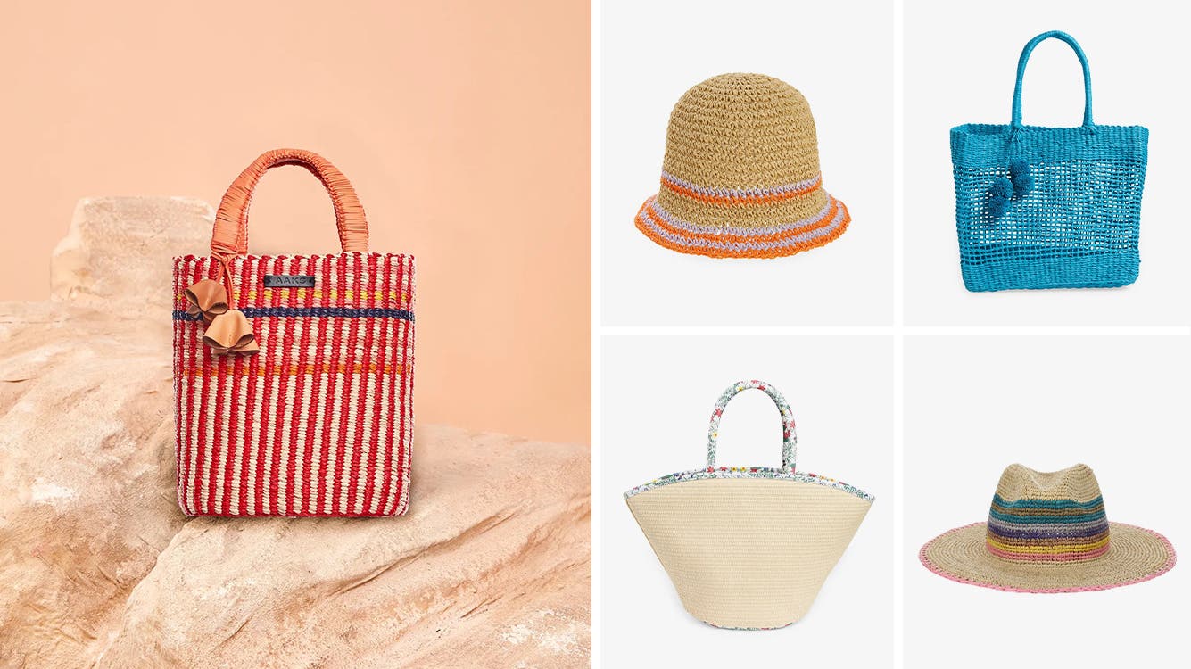 Straw hats and totes for summer vacation