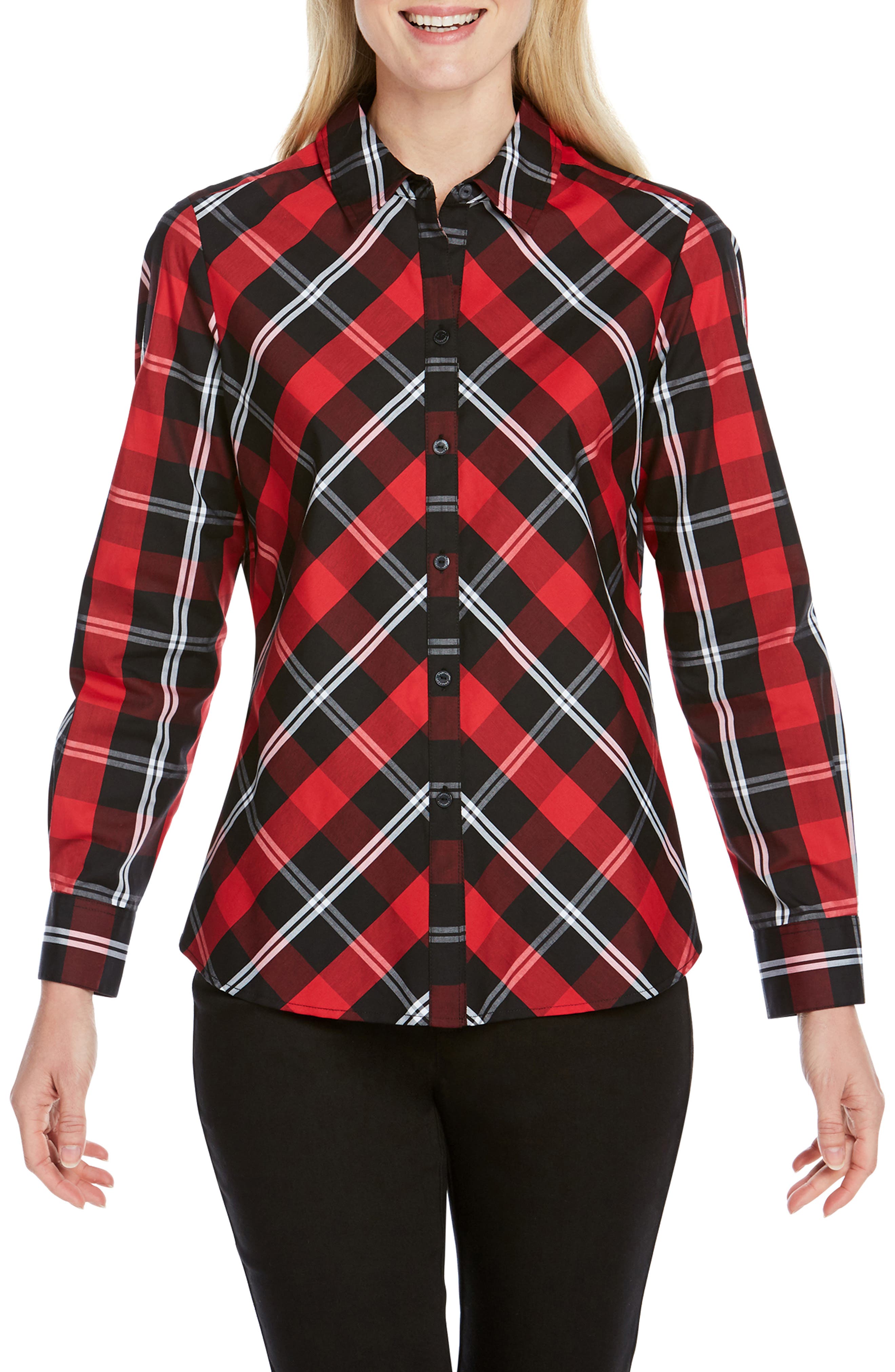 Foxcroft Tina Mackenzie Tartan Shirt, Red