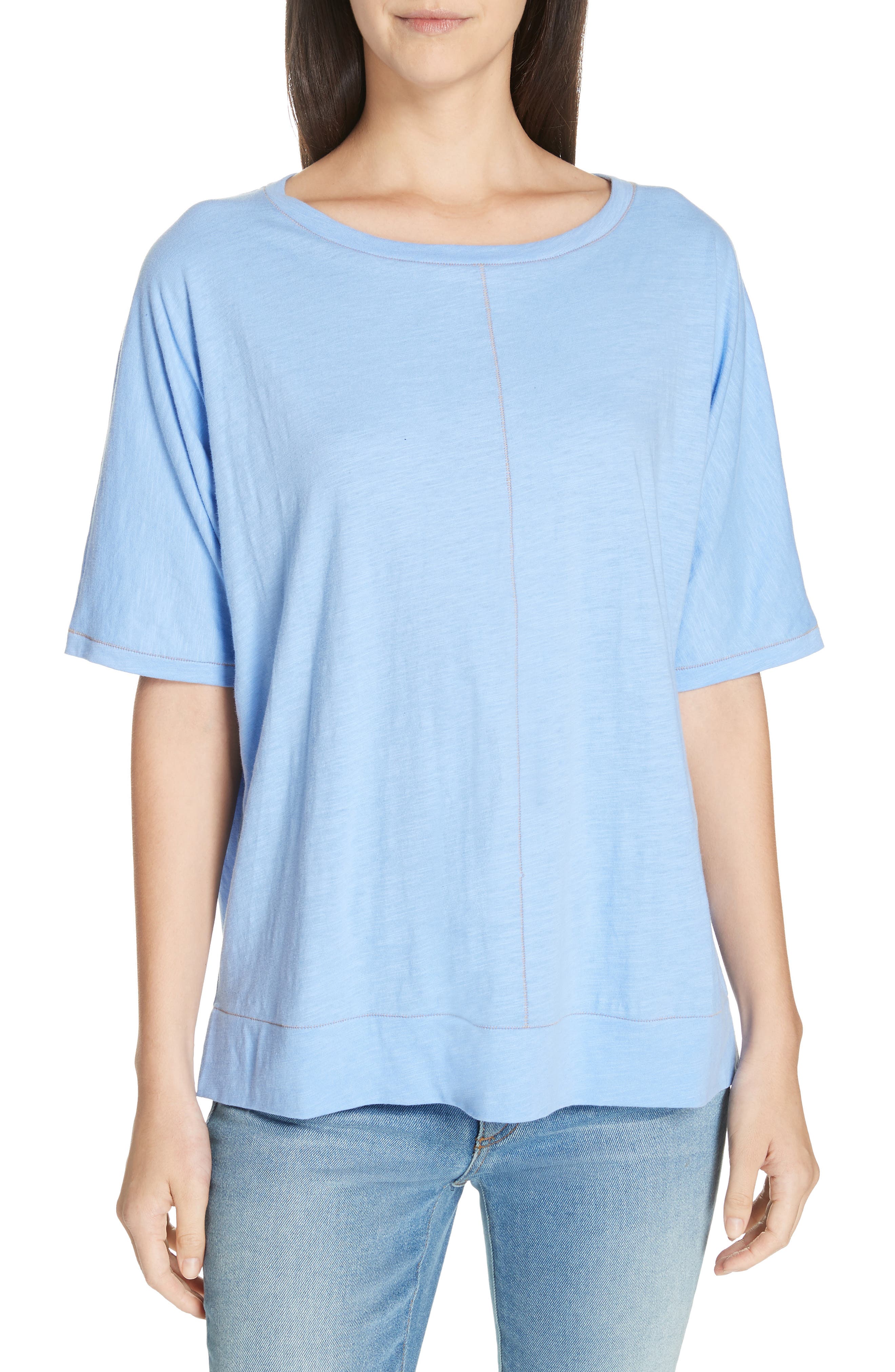 Eileen Fisher Jewel Neck Organic Cotton Tee, Blue