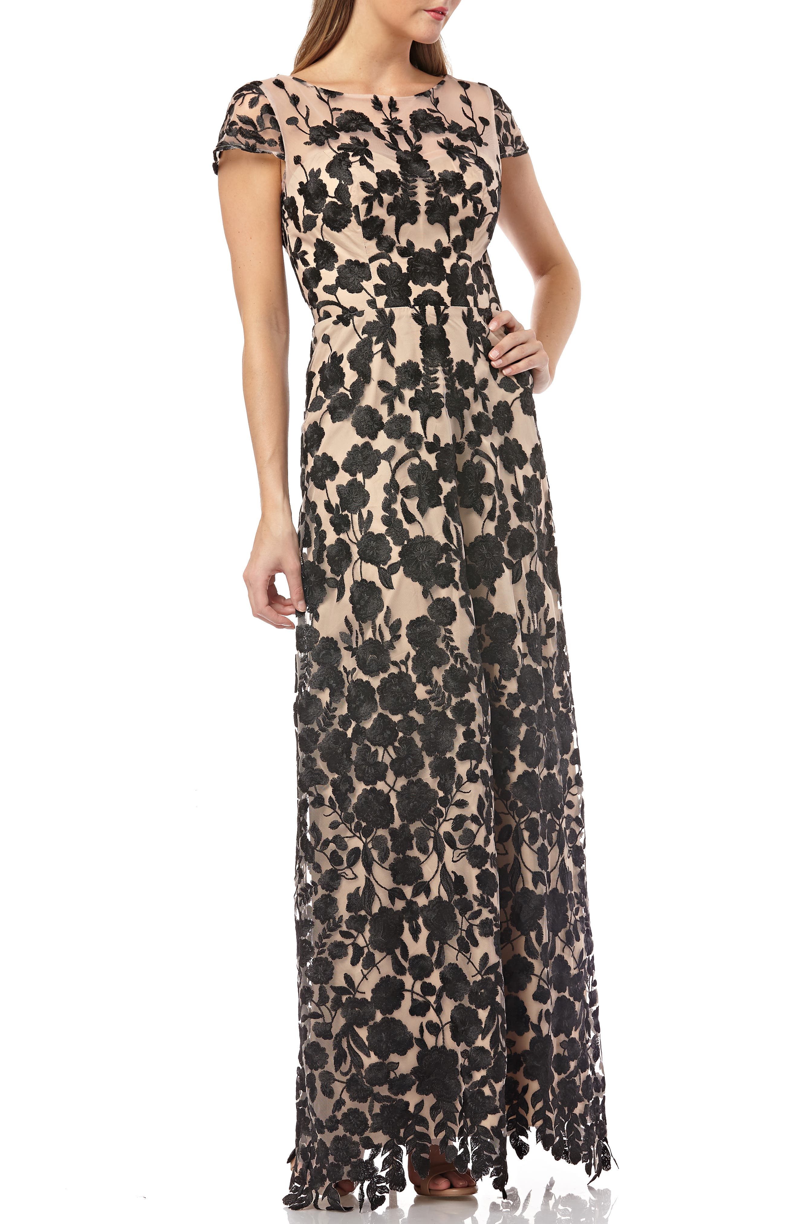 Js Collections Embroidered Lace Gown, Black