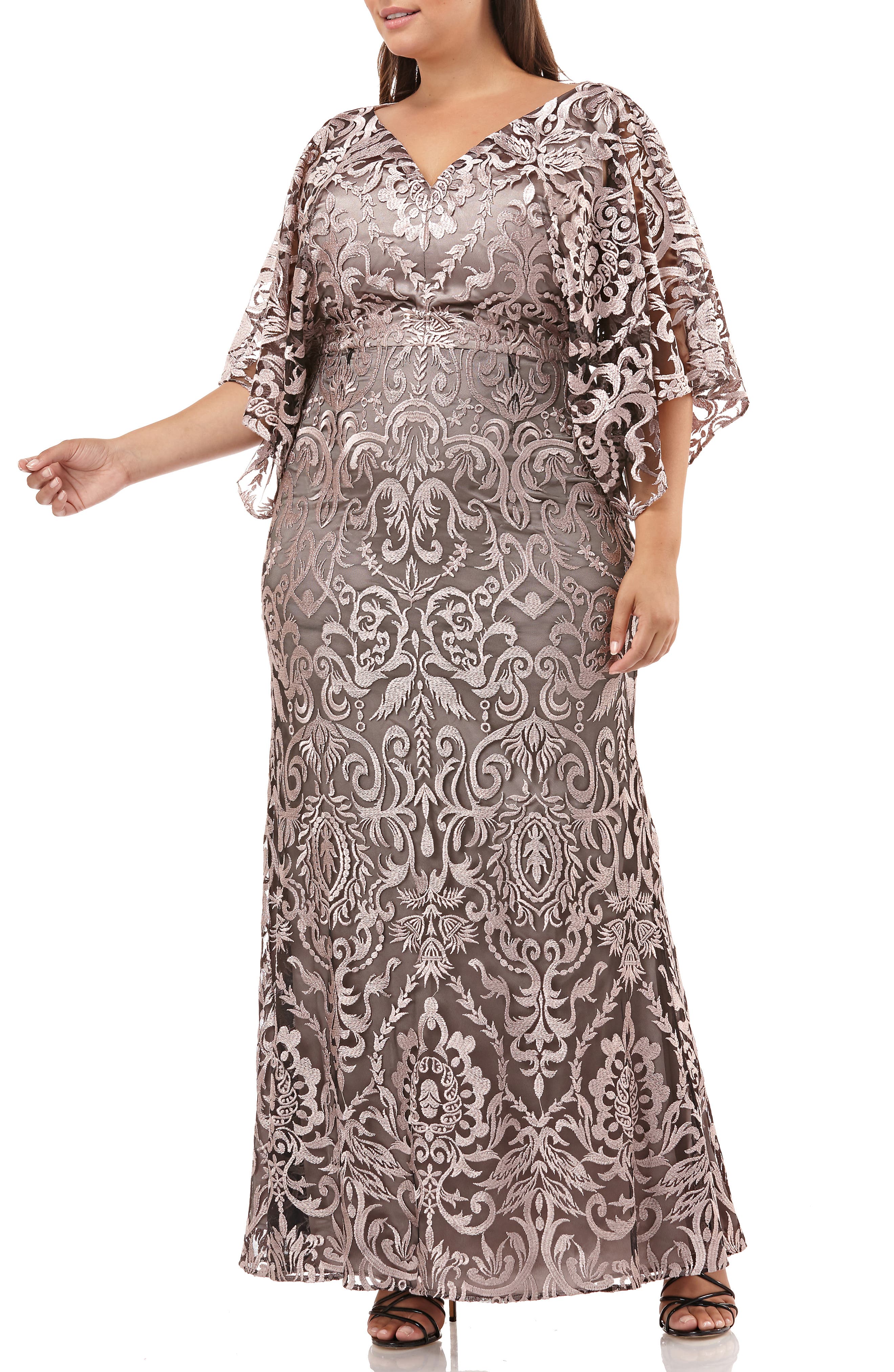 Plus Size Js Collections Embroidered Lace Evening Dress, Pink