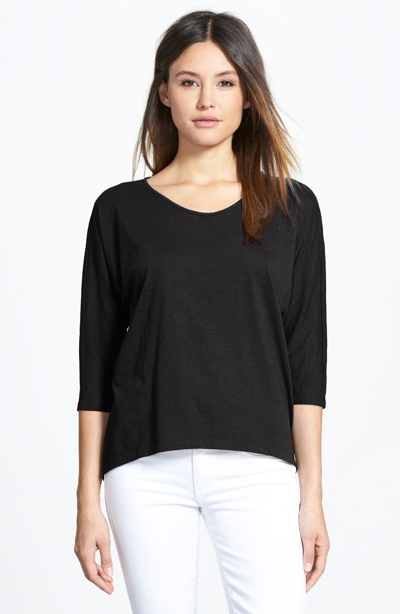 Eileen Fisher Rounded V-Neck Organic Cotton Tee (Online Only) | Nordstrom