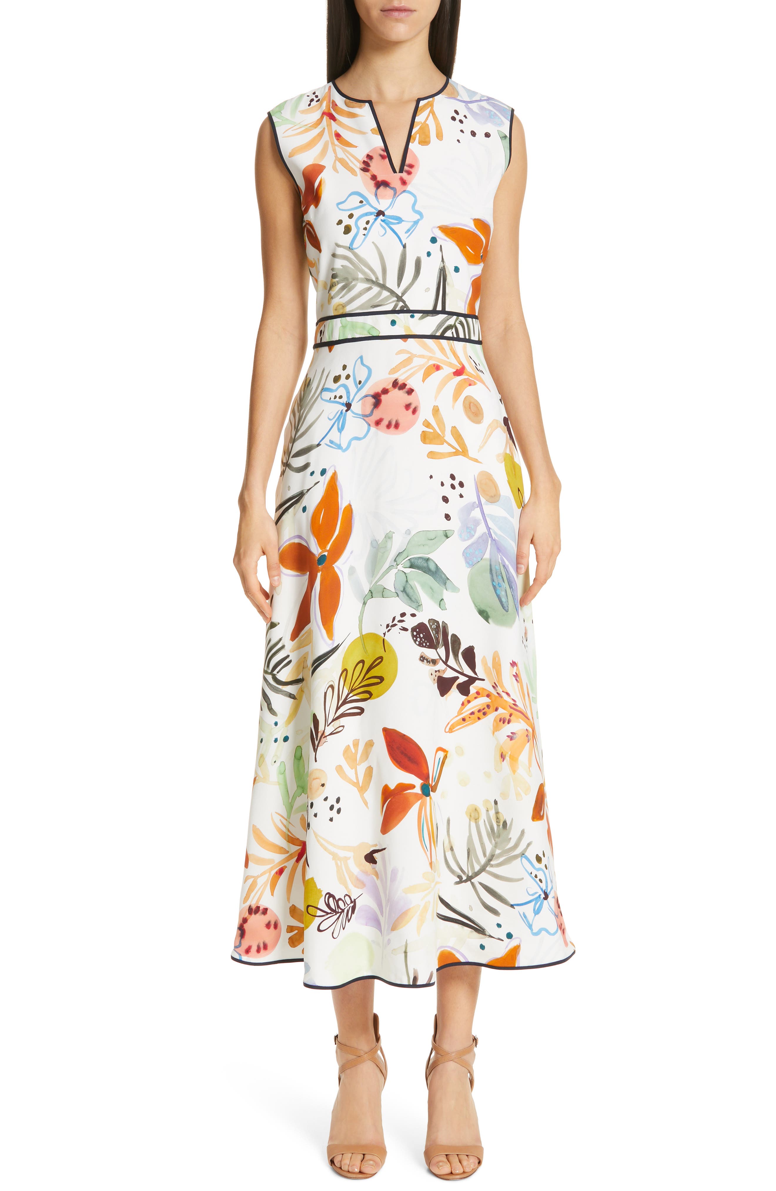 Lafayette 148 New York Janelle Floral Print Midi Dress, White
