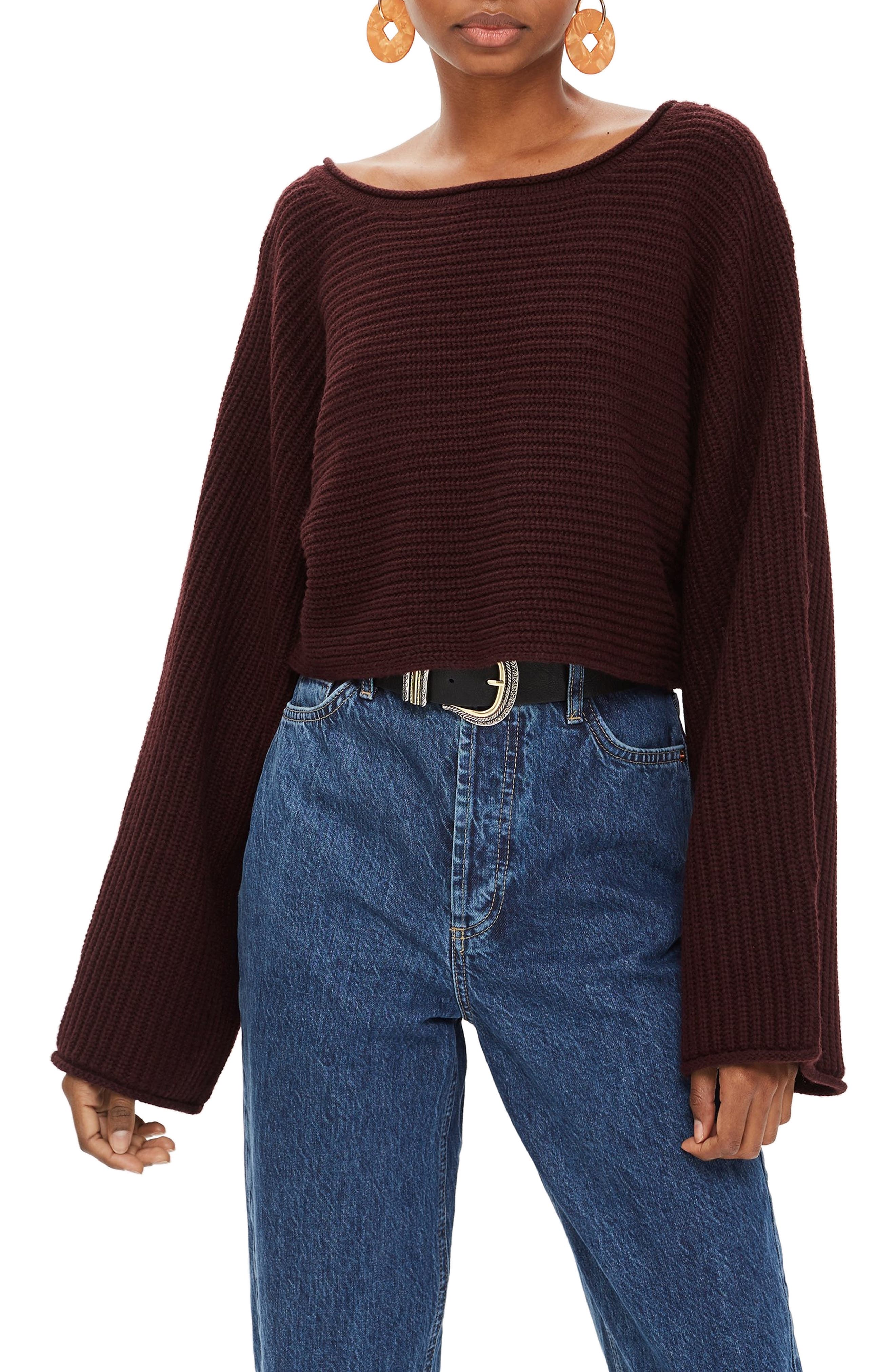 Topshop Roll Edge Crop Sweater, US (fits like 0-2) - Red