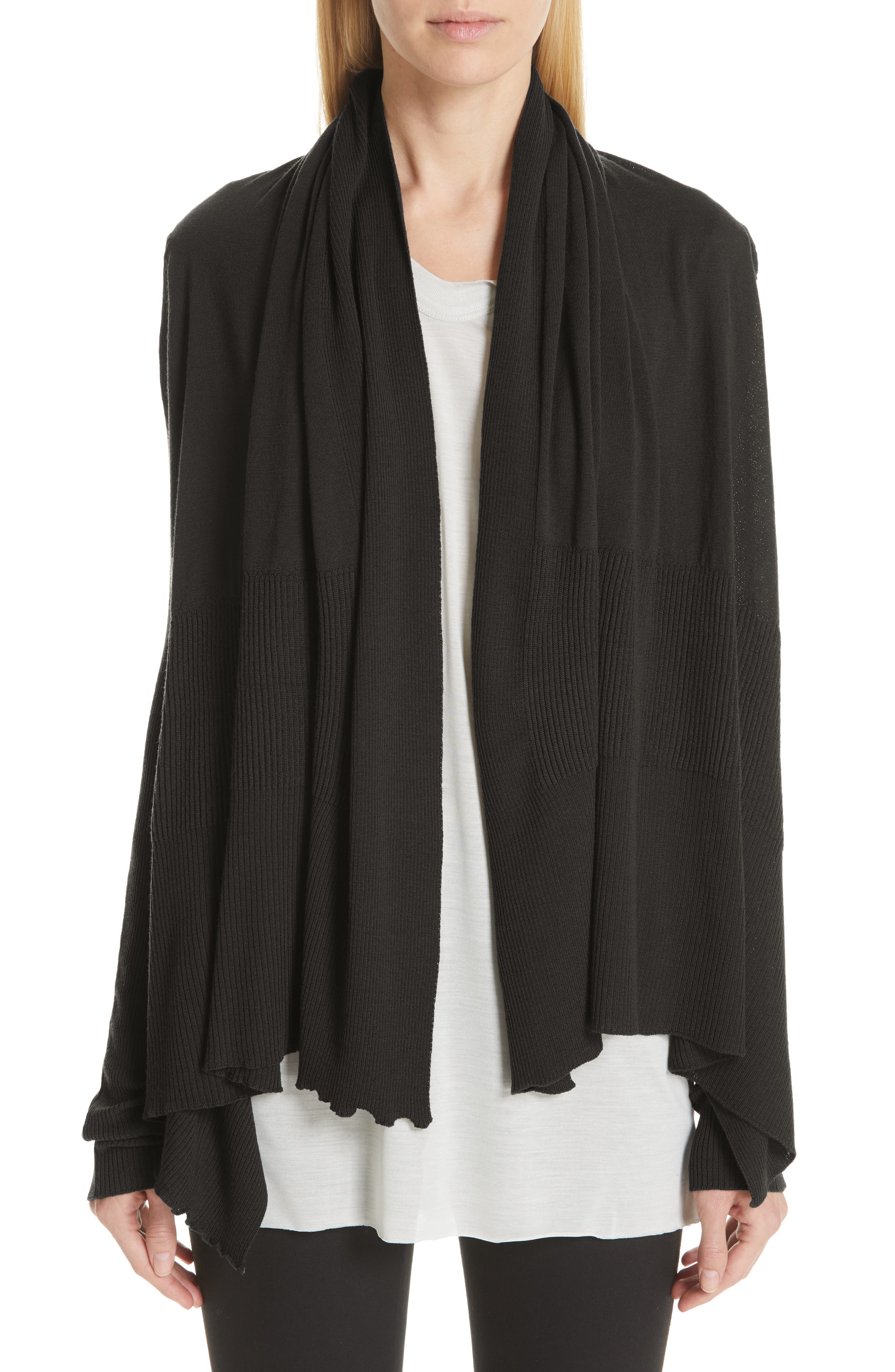 Rick Owens Drape Merino Wool Cardigan, Black