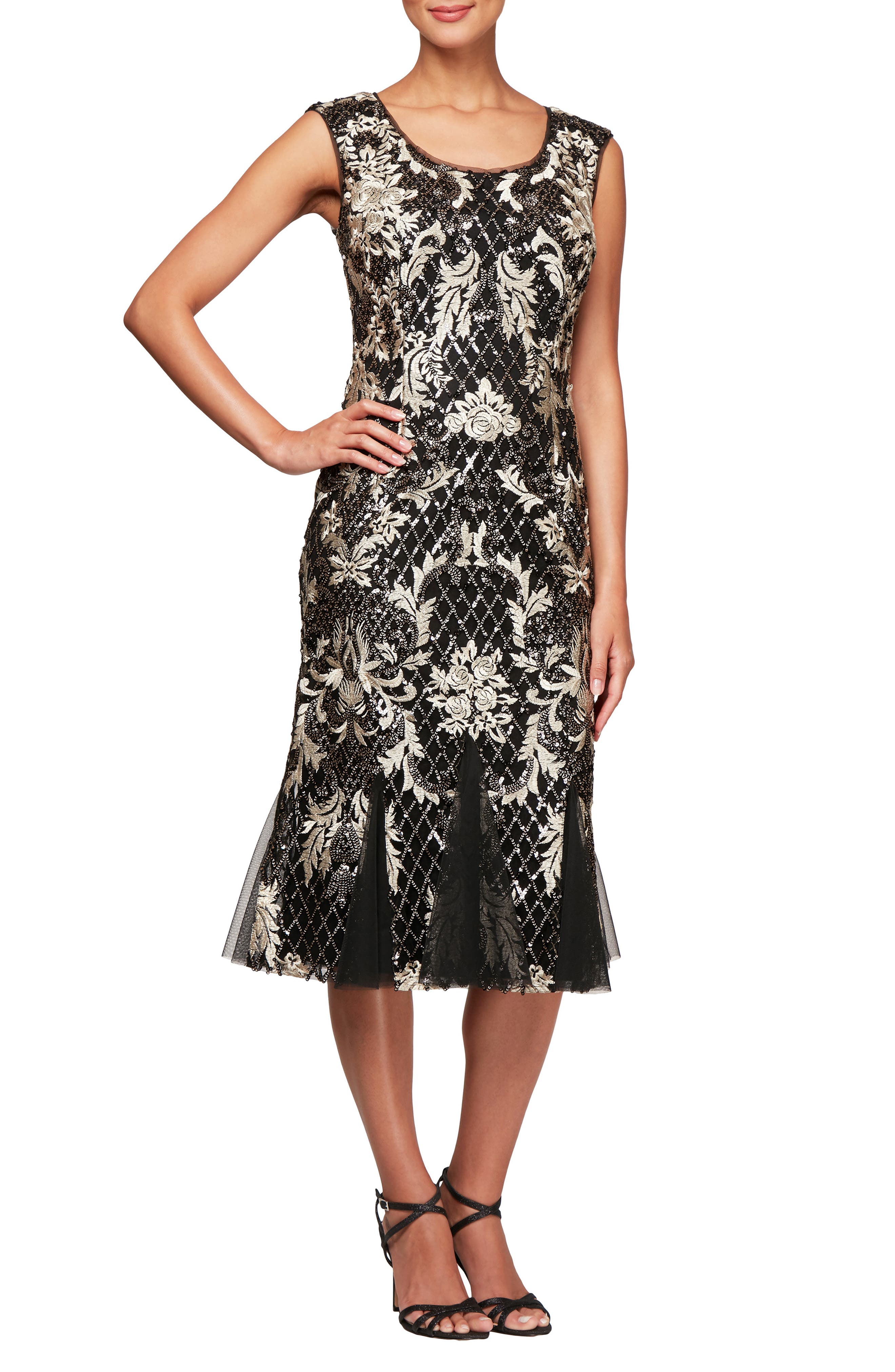Alex Evenings Scoop Neck Embroidered Dress