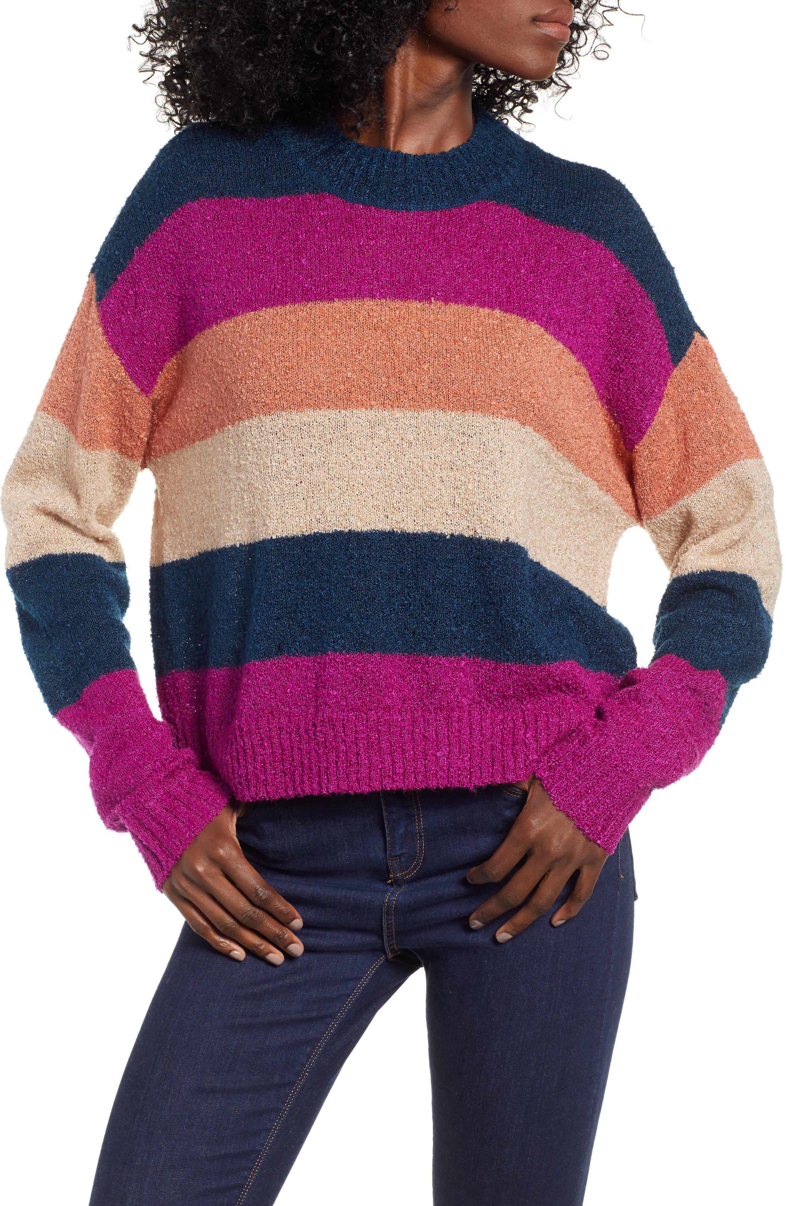 Stripe Bouclé Sweater,                        Main,                        color, BLUE AURORA MULTI STRIPE