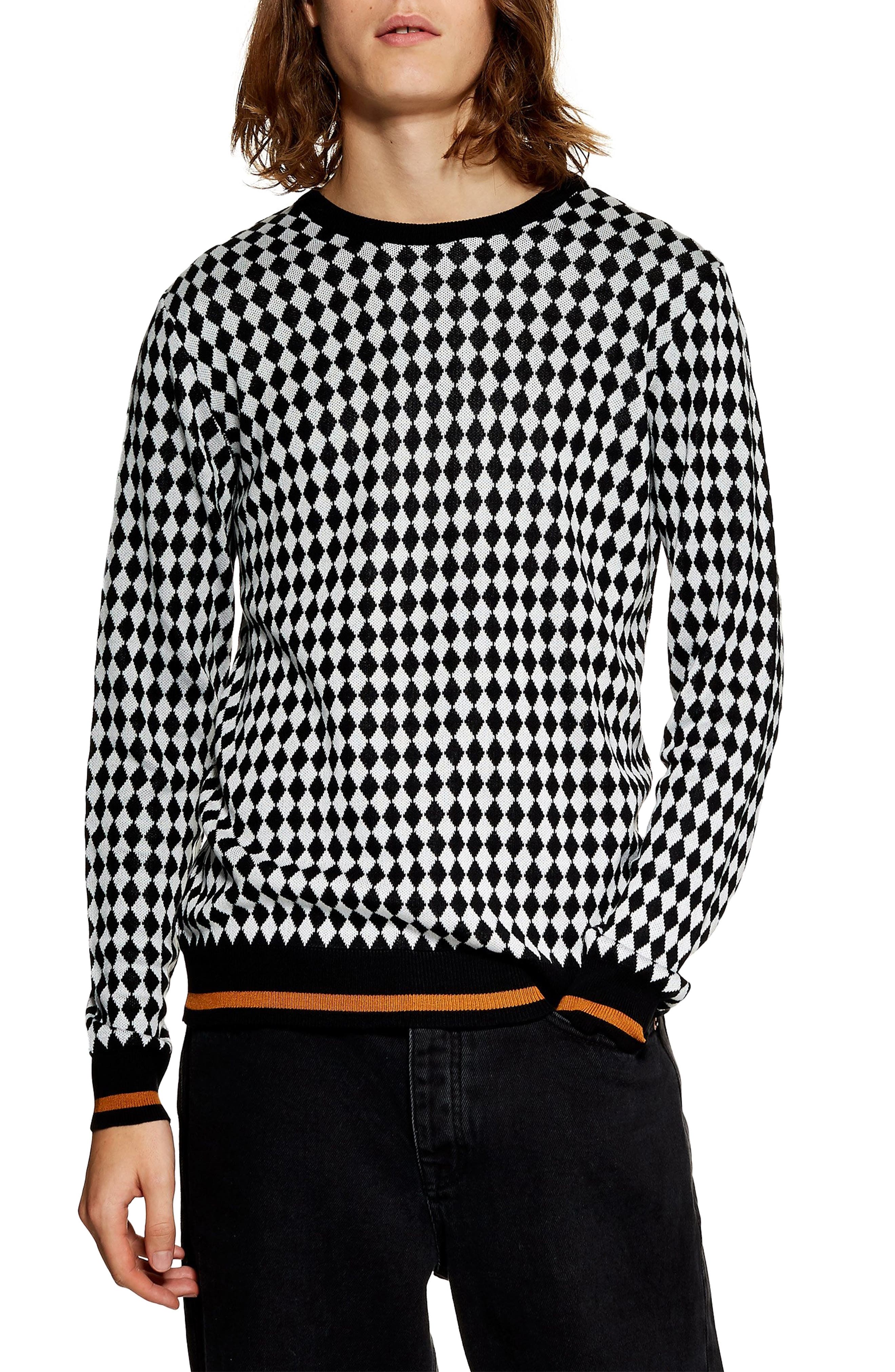 Topman Mini Diamond Crewneck Sweater, Black