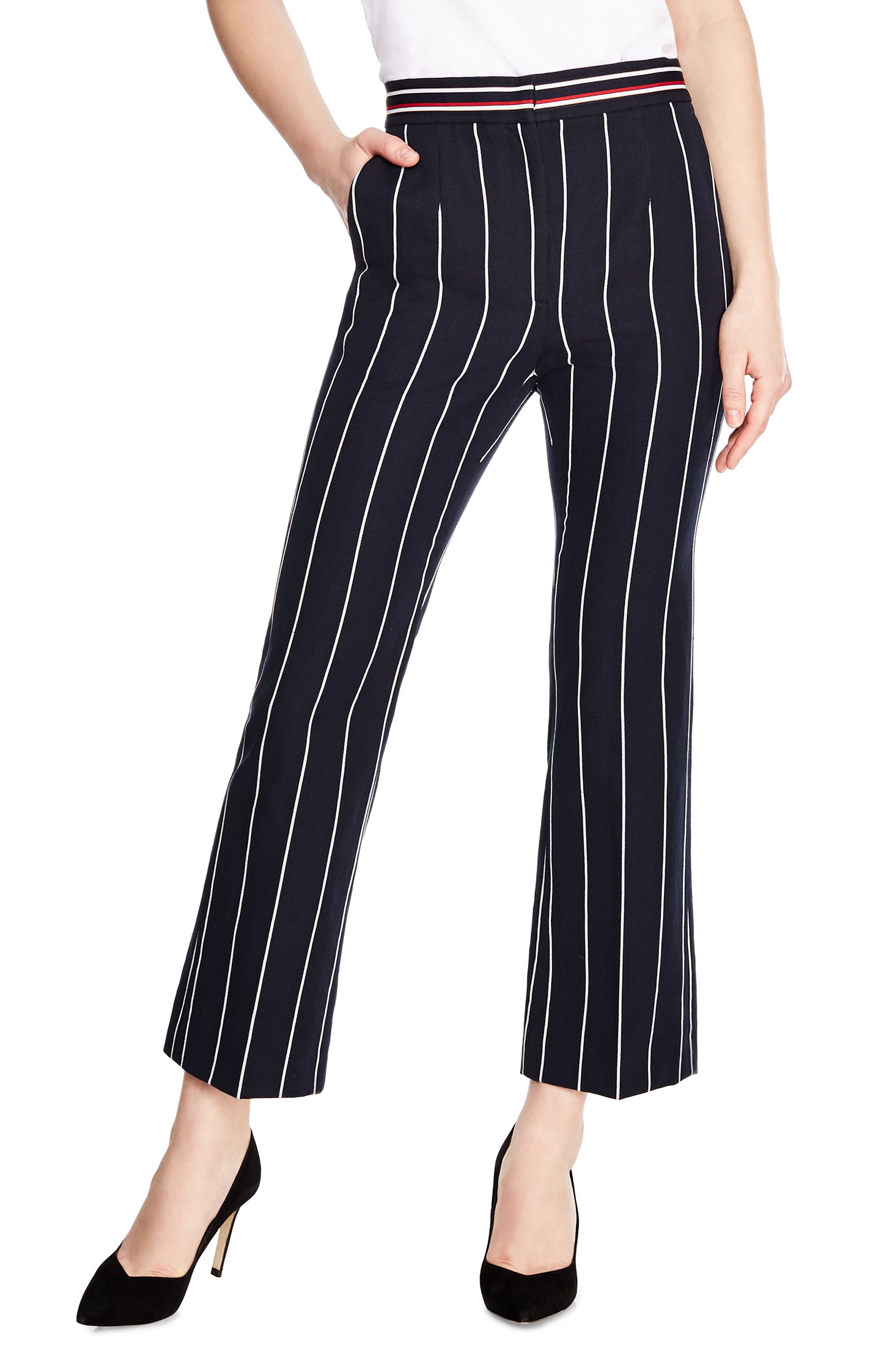 Sandro Pinstripe Crop Flare Pants, Blue
