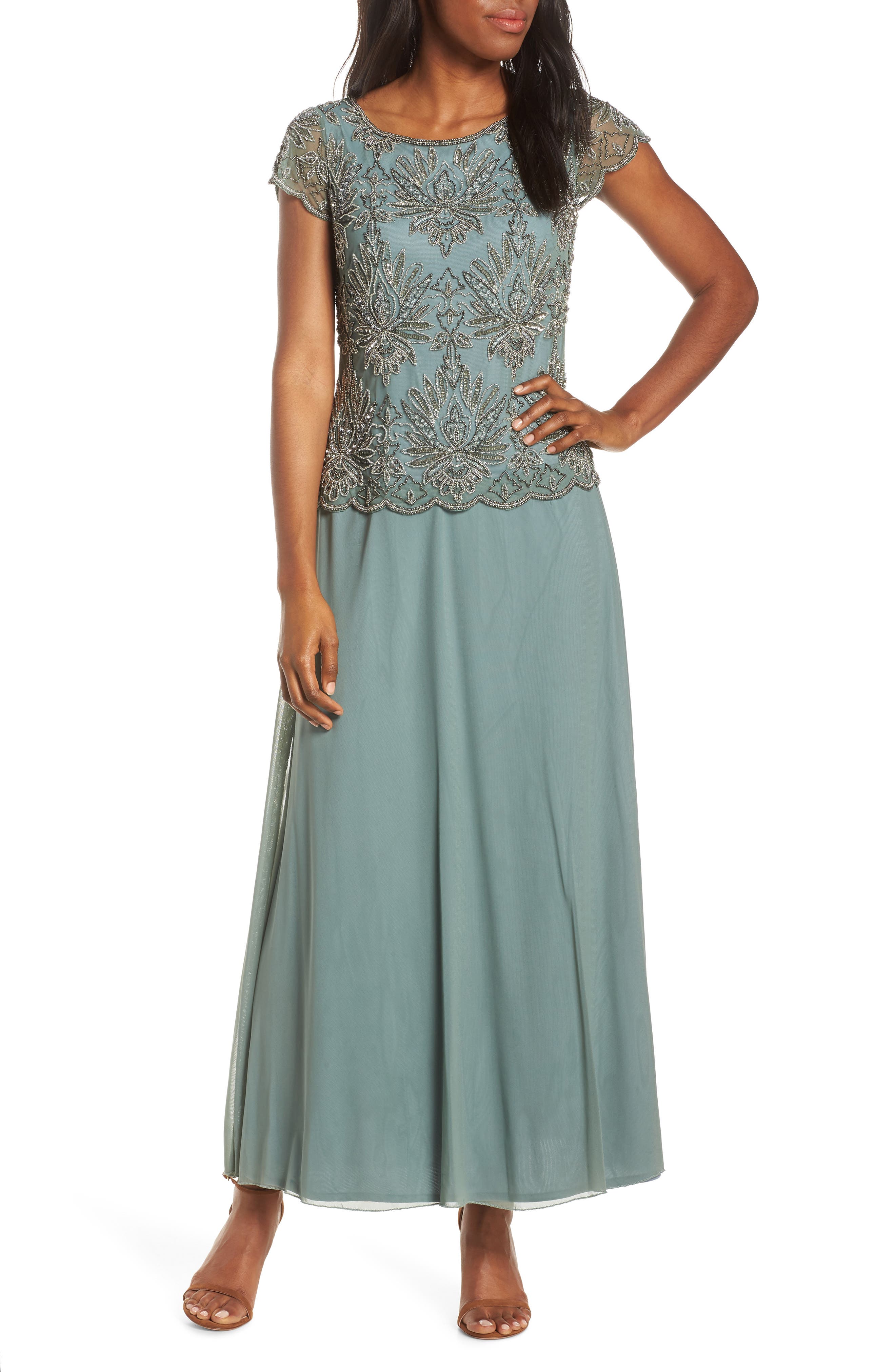Pisarro Nights Embellished Bodice Evening Dress, Green
