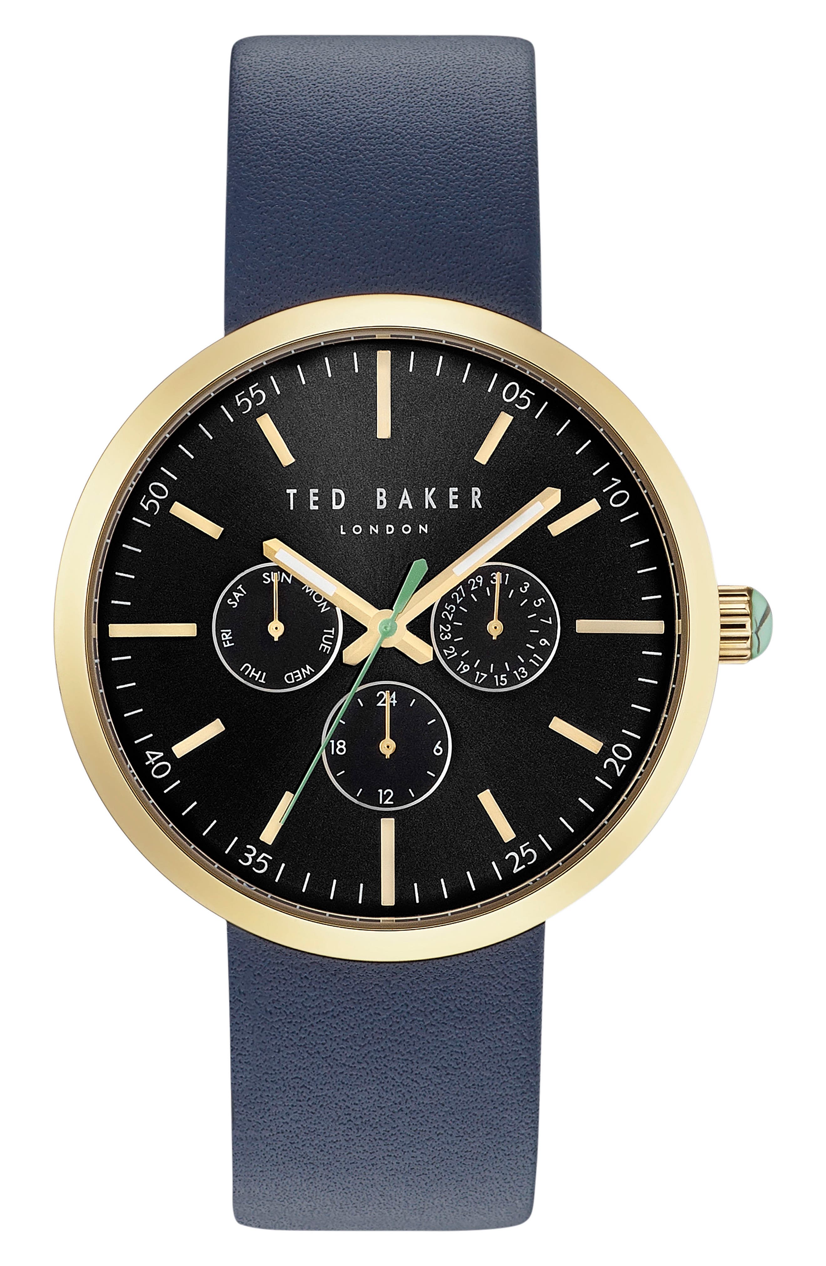 Ted Baker London Jack Multifunction Leather Strap Watch, 42Mm