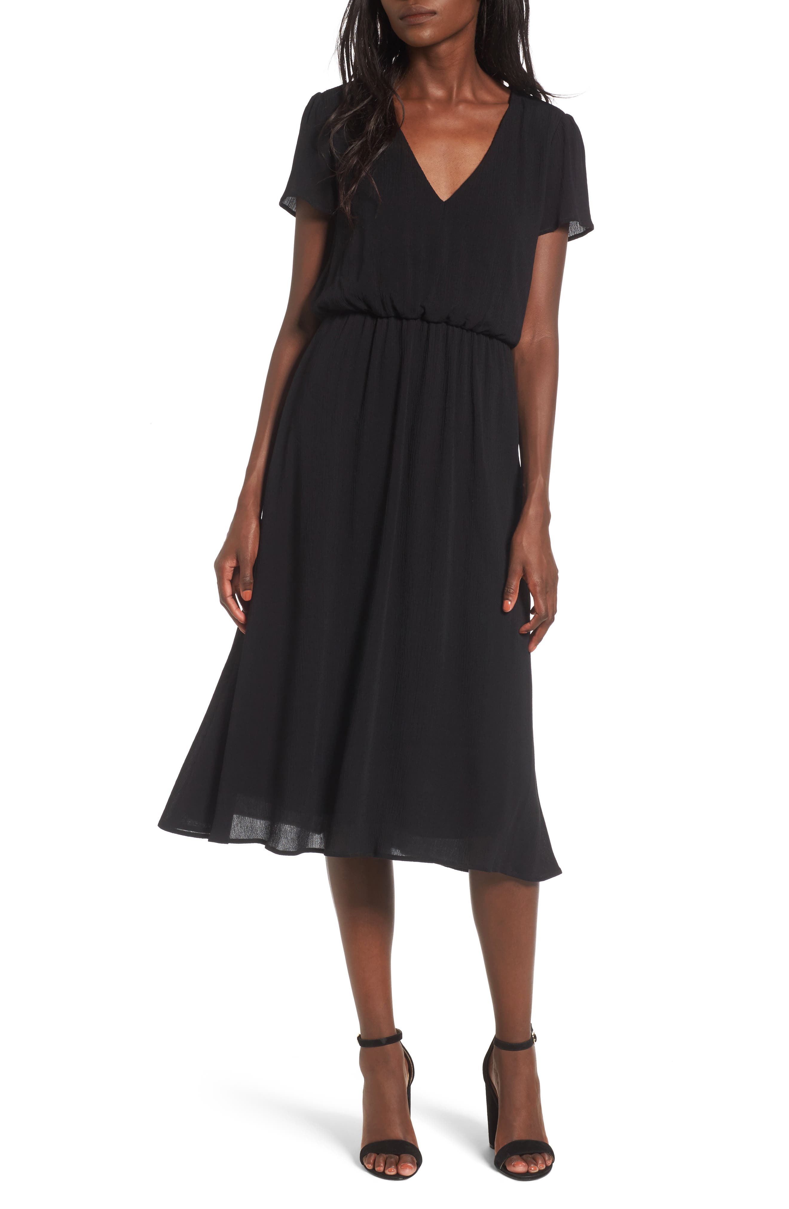 Wayf Blouson Midi Dress, Black