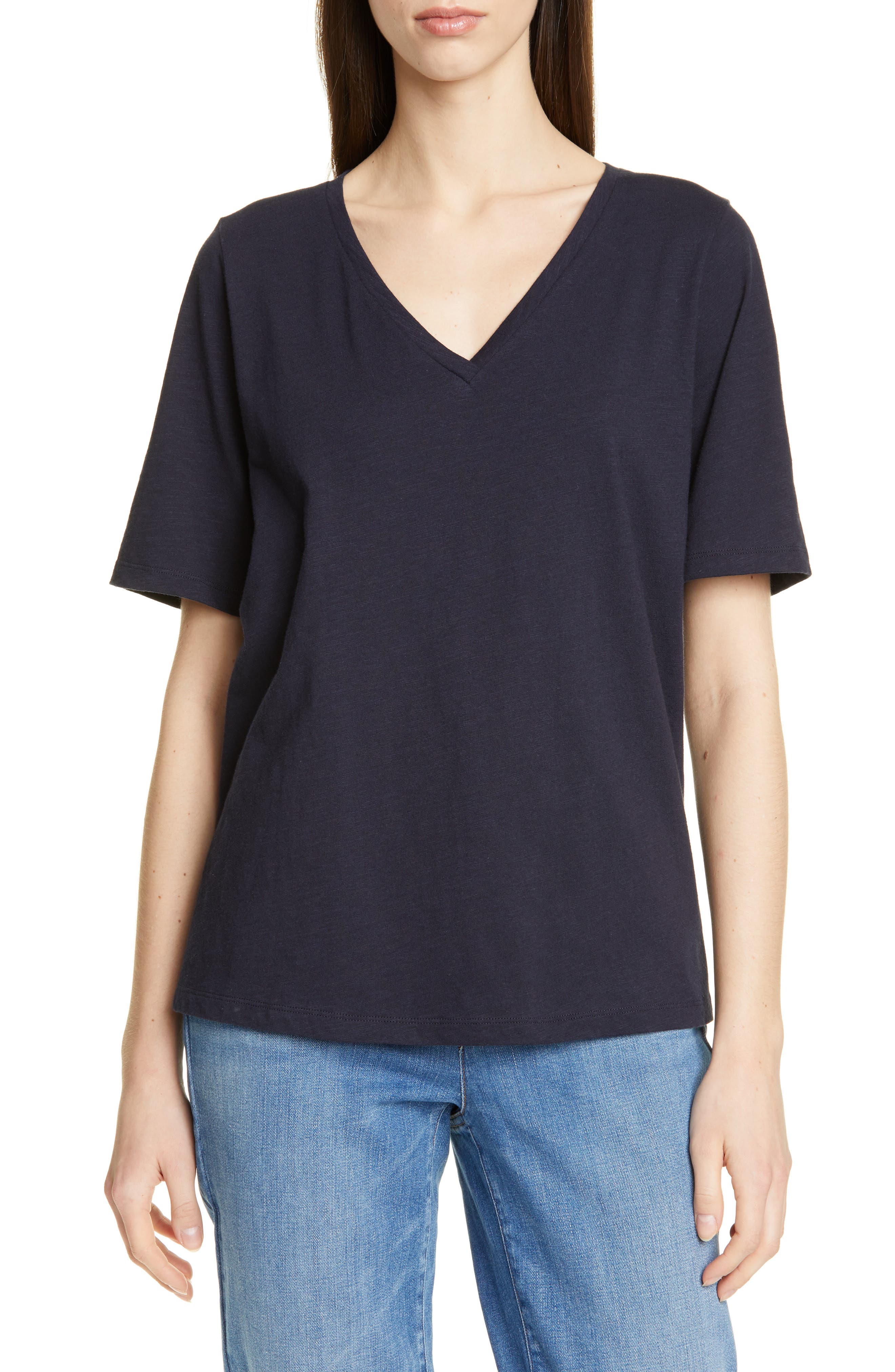 Eileen Fisher V-Neck Organic Cotton Tee, Blue