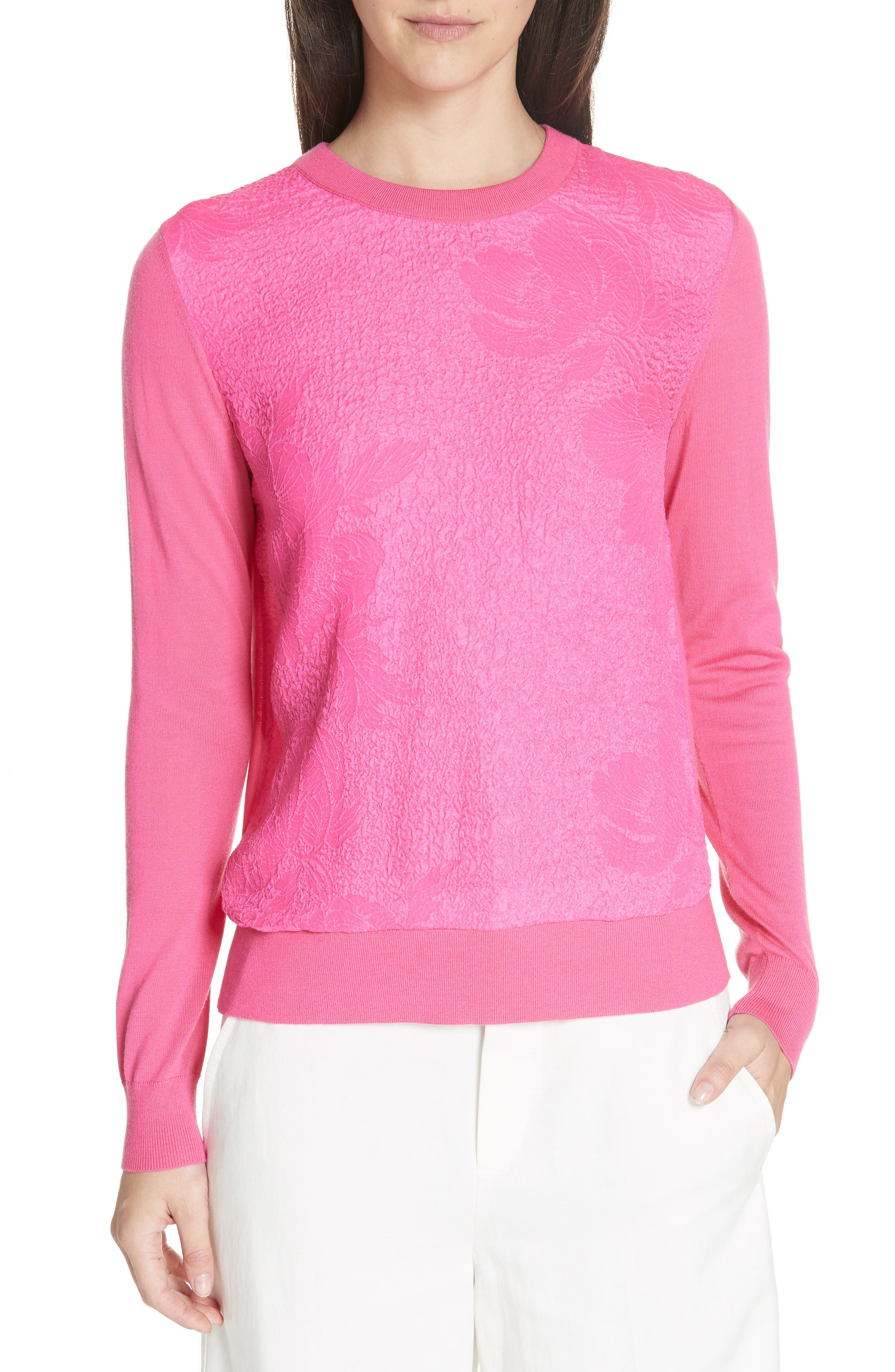 Tory Burch Floral Cloque Merino Wool Sweater