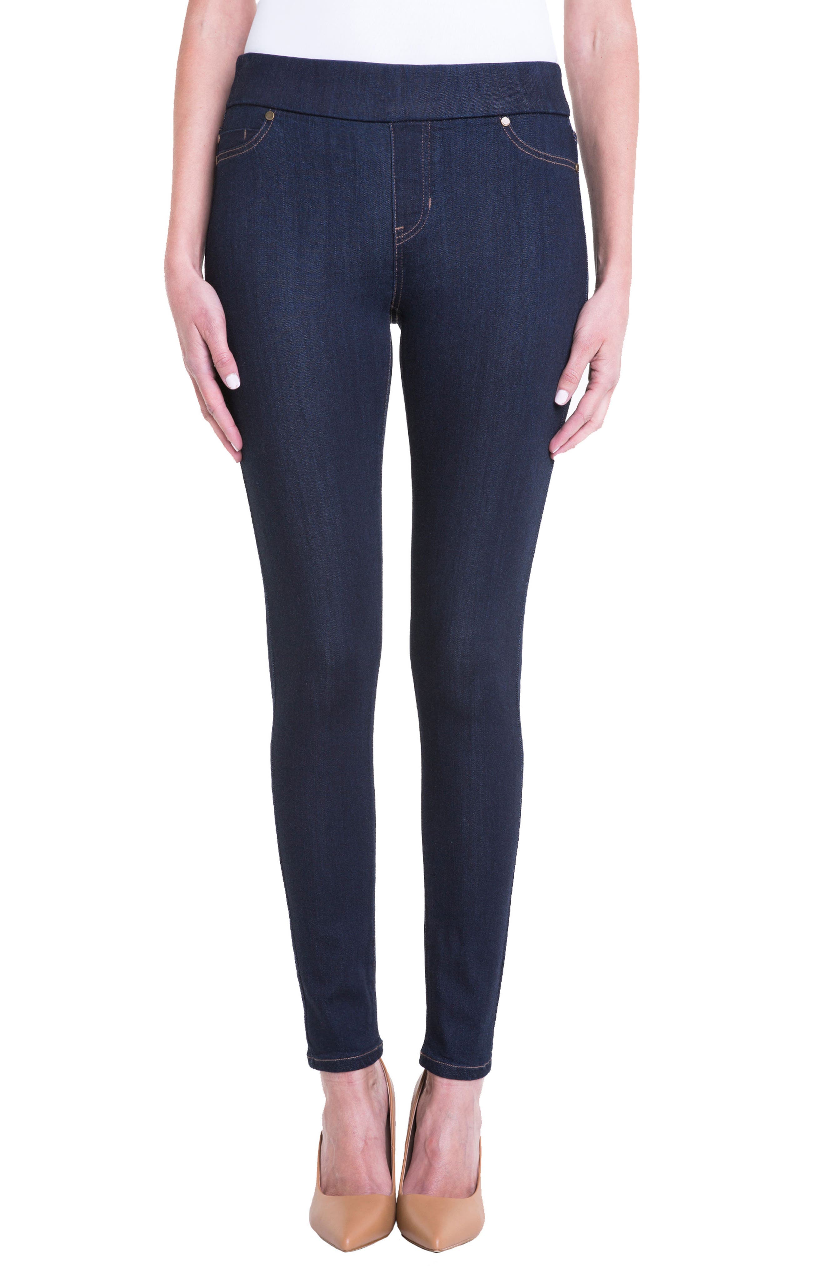 Petite Liverpool Sienna Pull-On Knit Denim Leggings, Blue