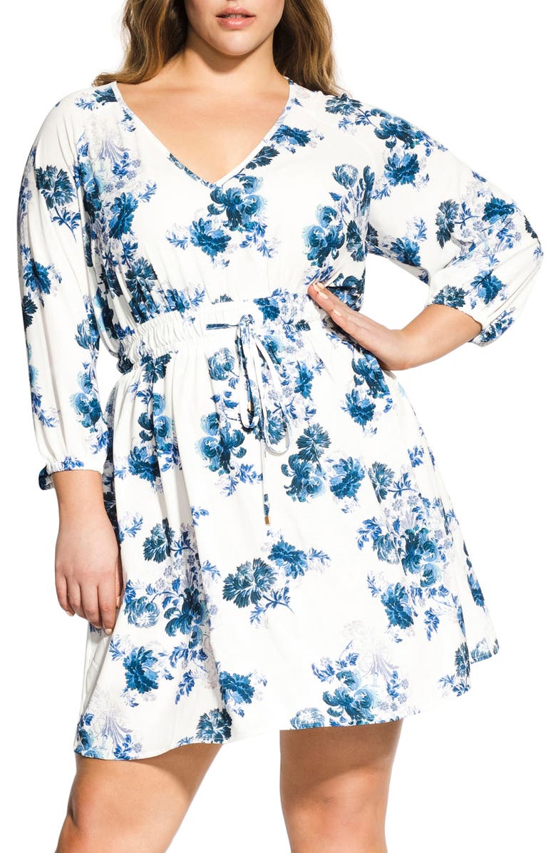 Floral Print Drawstring Waist Dress