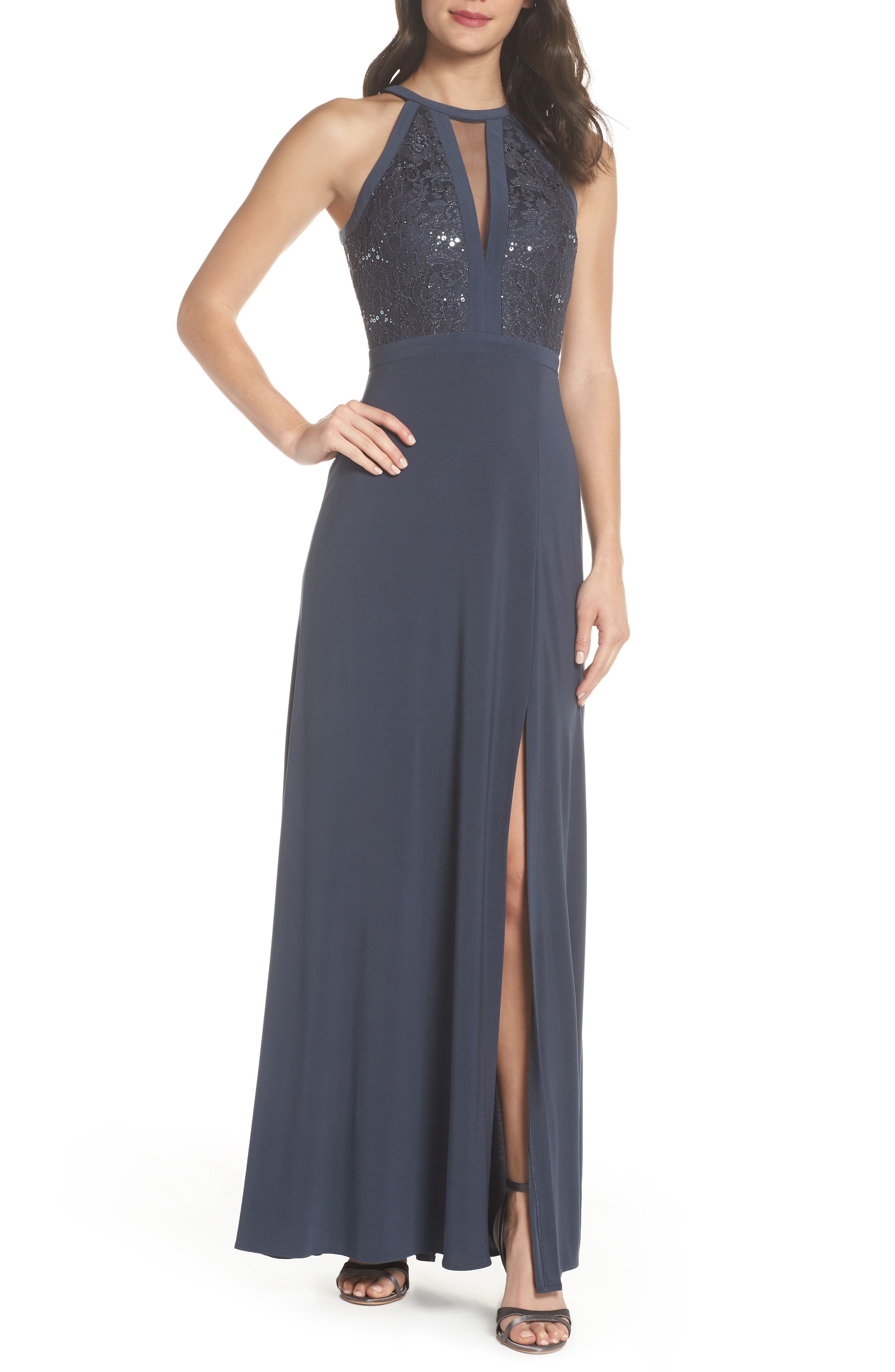 Morgan & Co. Lace & Jersey Gown, /2 - Grey