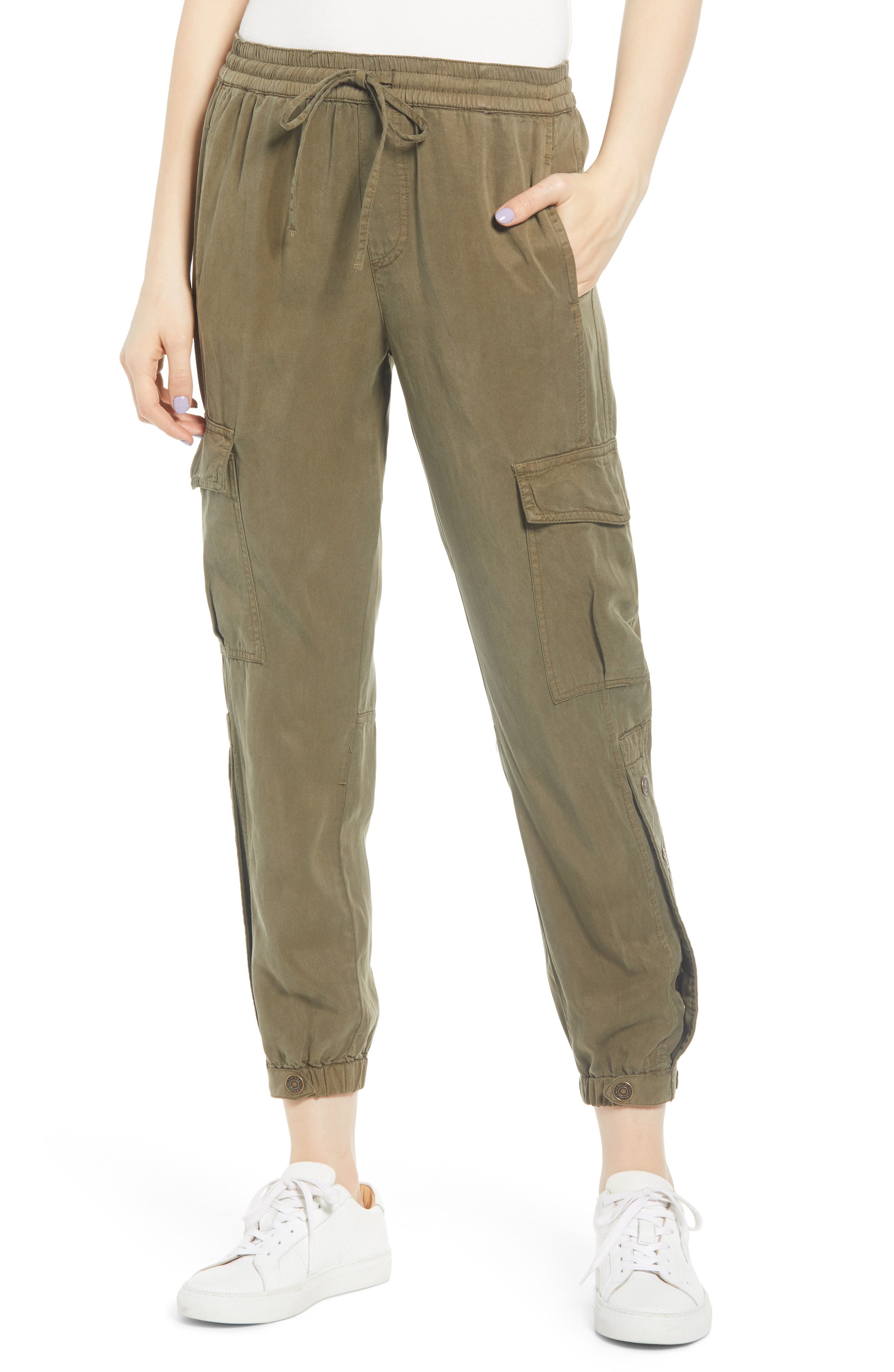 Pam & Gela Snap Leg Cargo Pants, Green