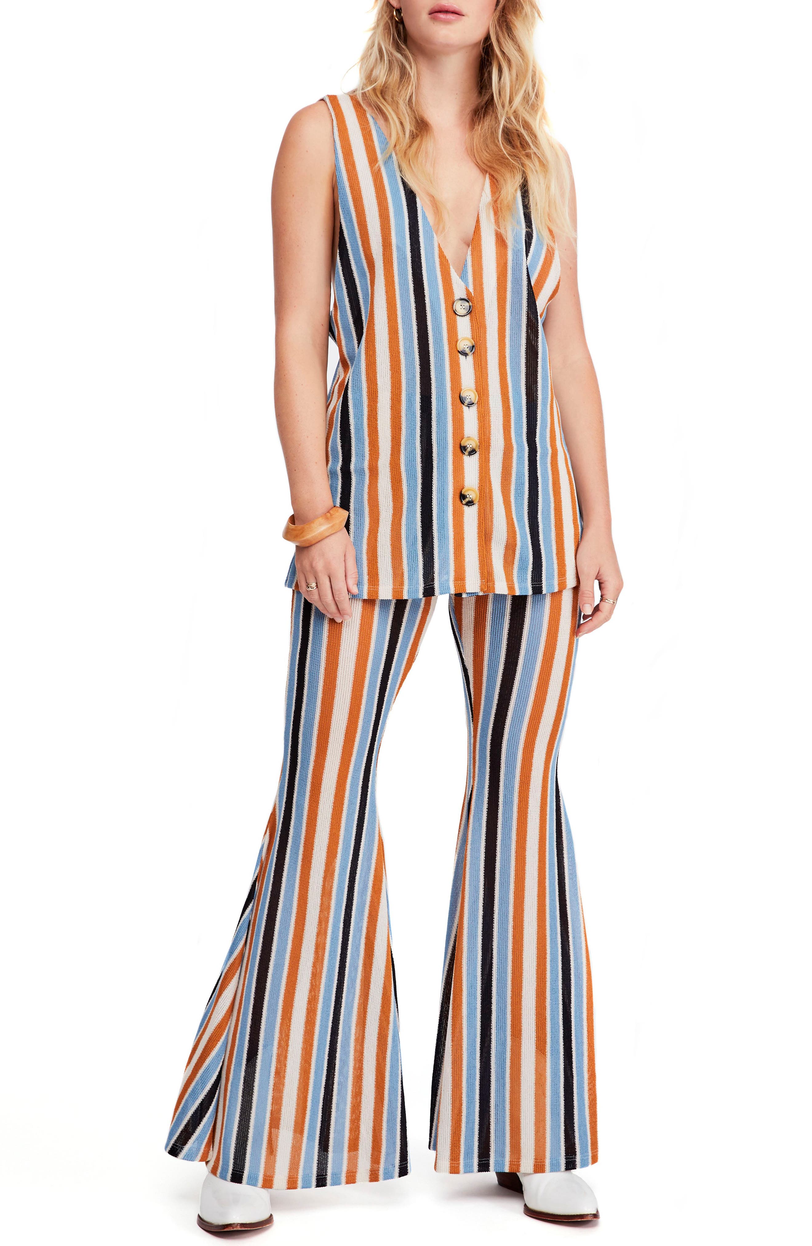 Free People Bridget Stripe Tank & Flare Pants, Blue