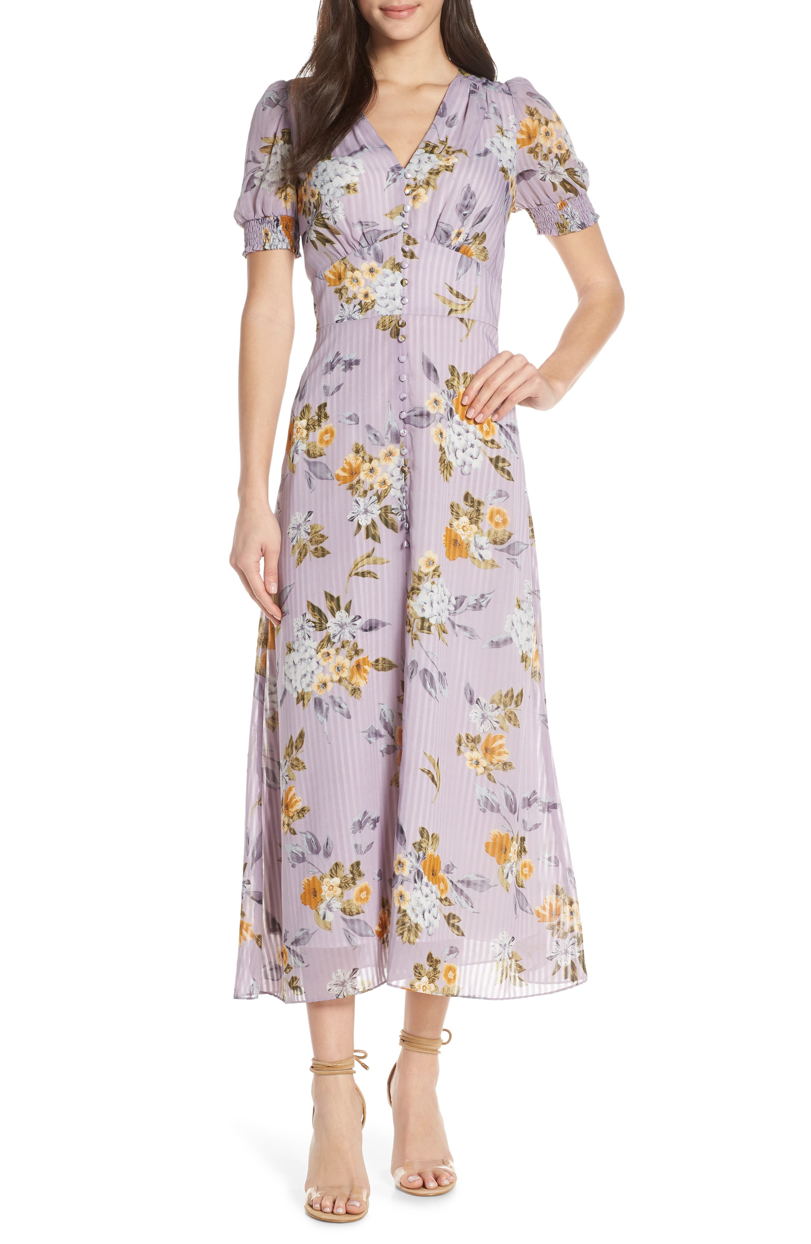 Chelsea28 V-Neck Floral Midi Dress, Purple