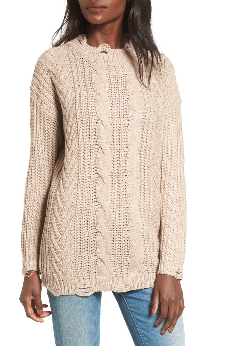 Dreamers by Debut Distressed Cable Knit Sweater | Nordstrom