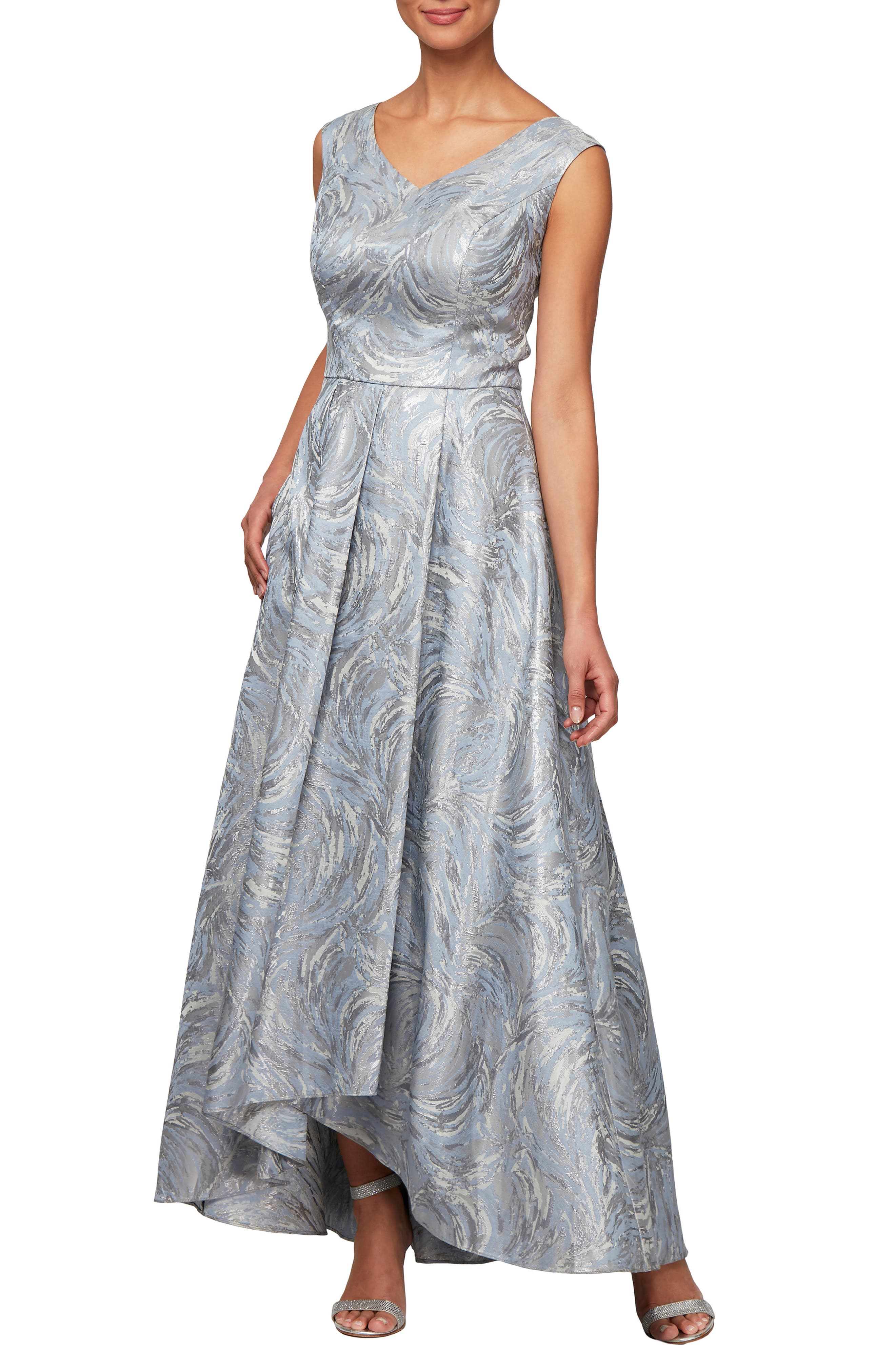 Alex Evenings Metallic Swirl High/low Evening Dress, Metallic