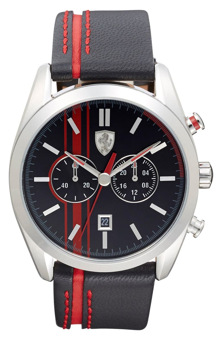 Scuderia Ferrari 'D50' Chronograph Striped Leather Strap Watch, 45mm ...