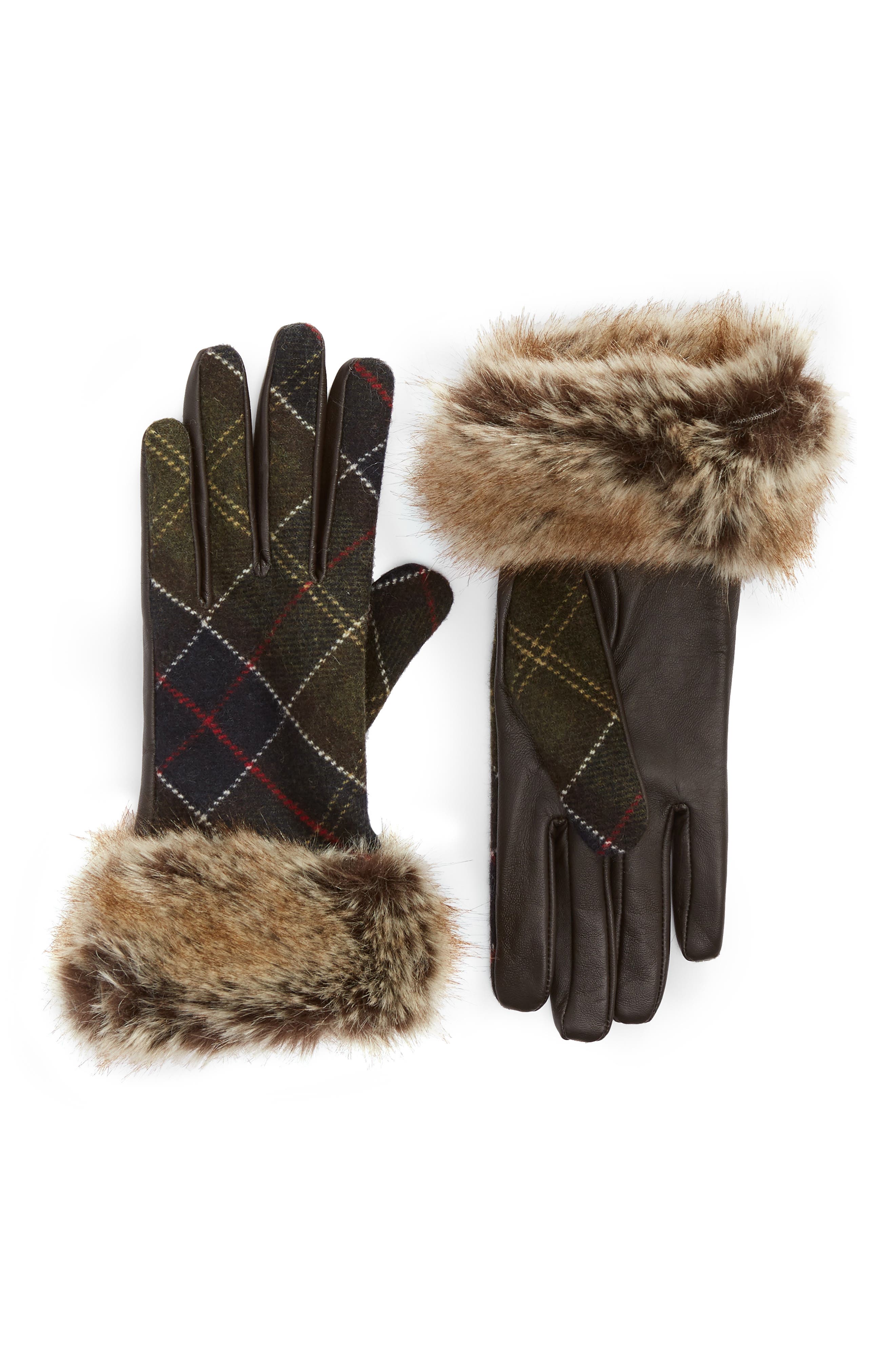 Barbour Linton Leather & Wool Gloves, Brown