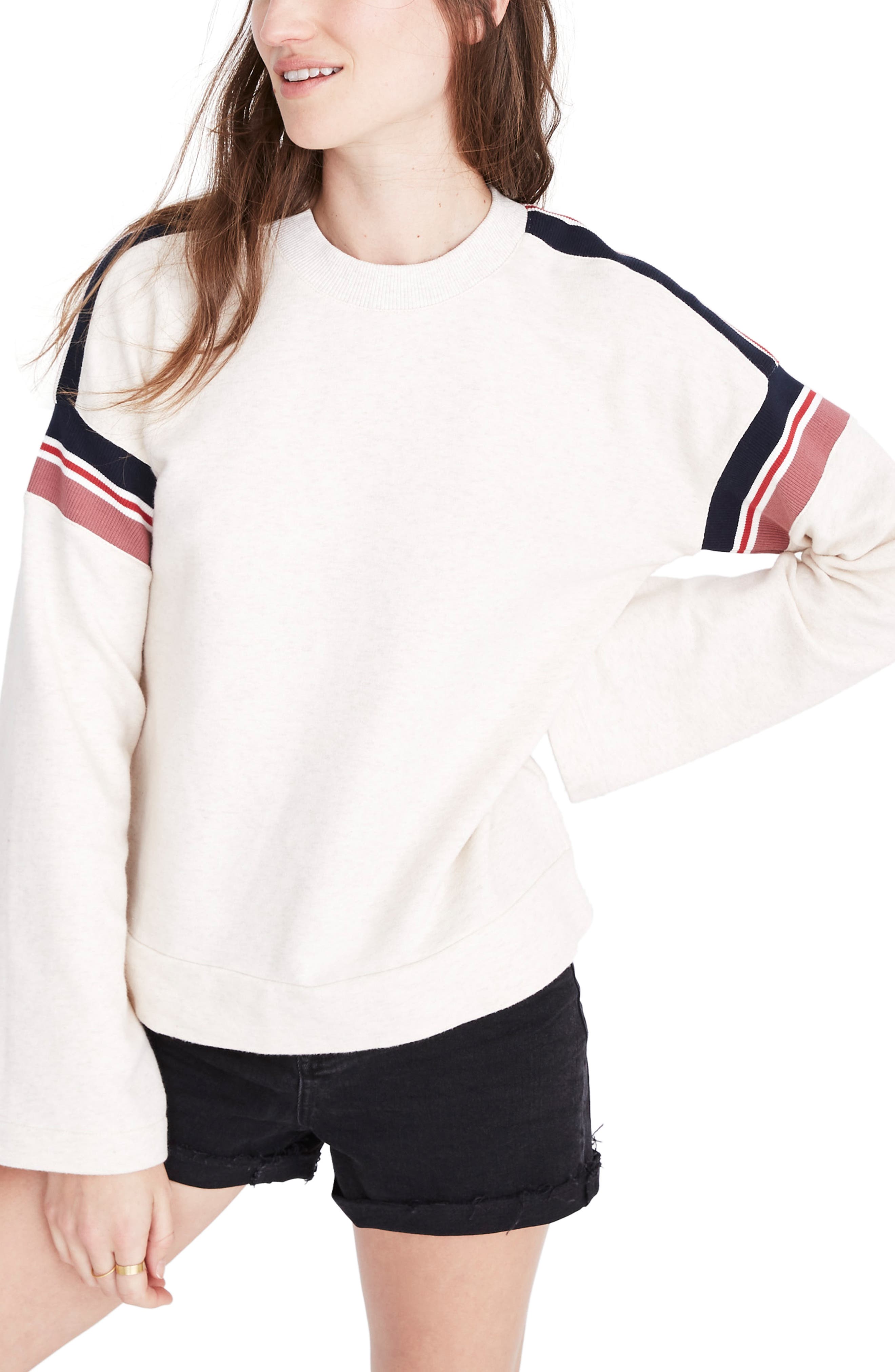 Madewell Stripe Inset Varsity Sweatshirt, Ivory