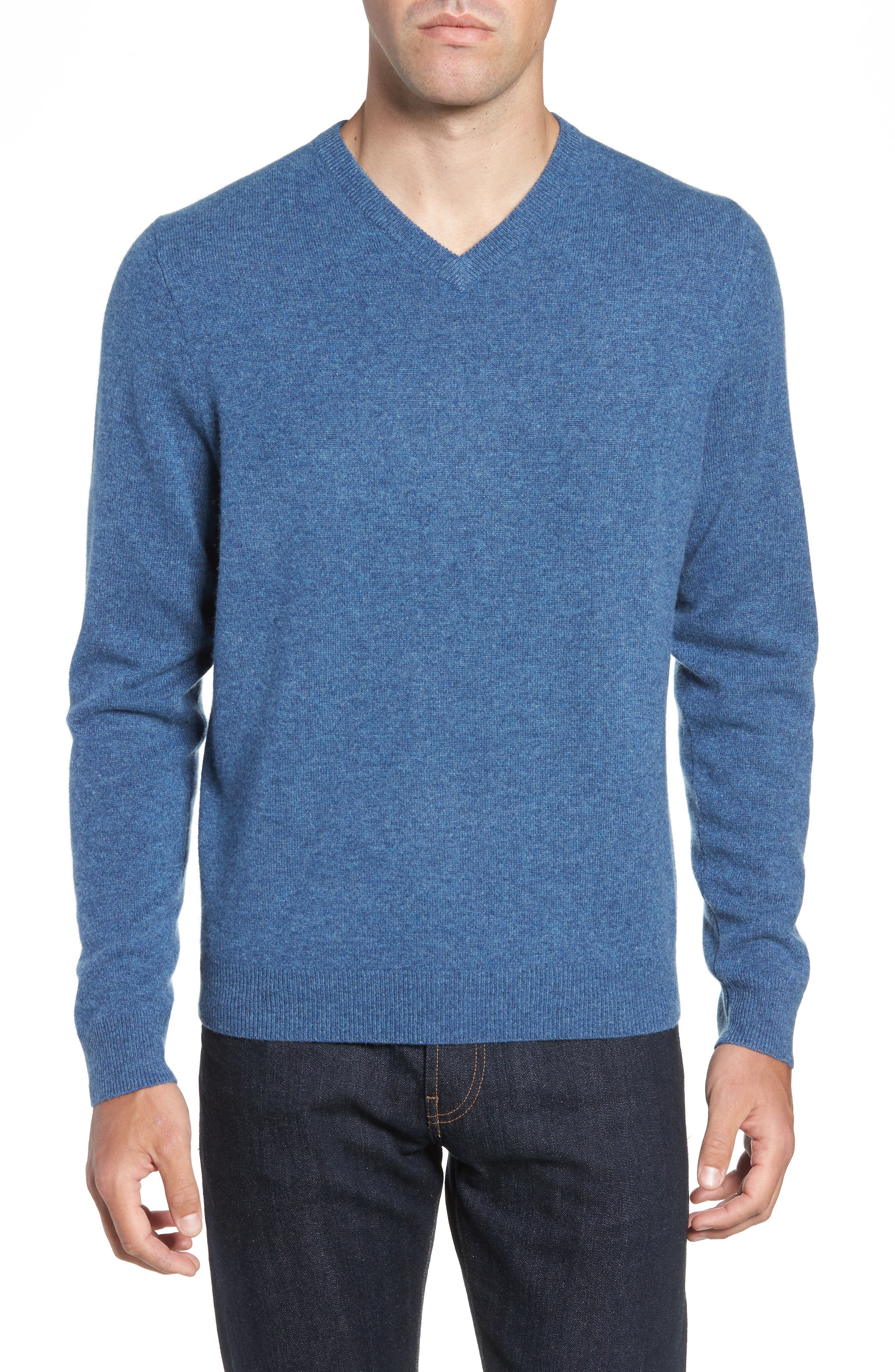 Nordstrom Shop Cashmere V-Neck Sweater, Blue