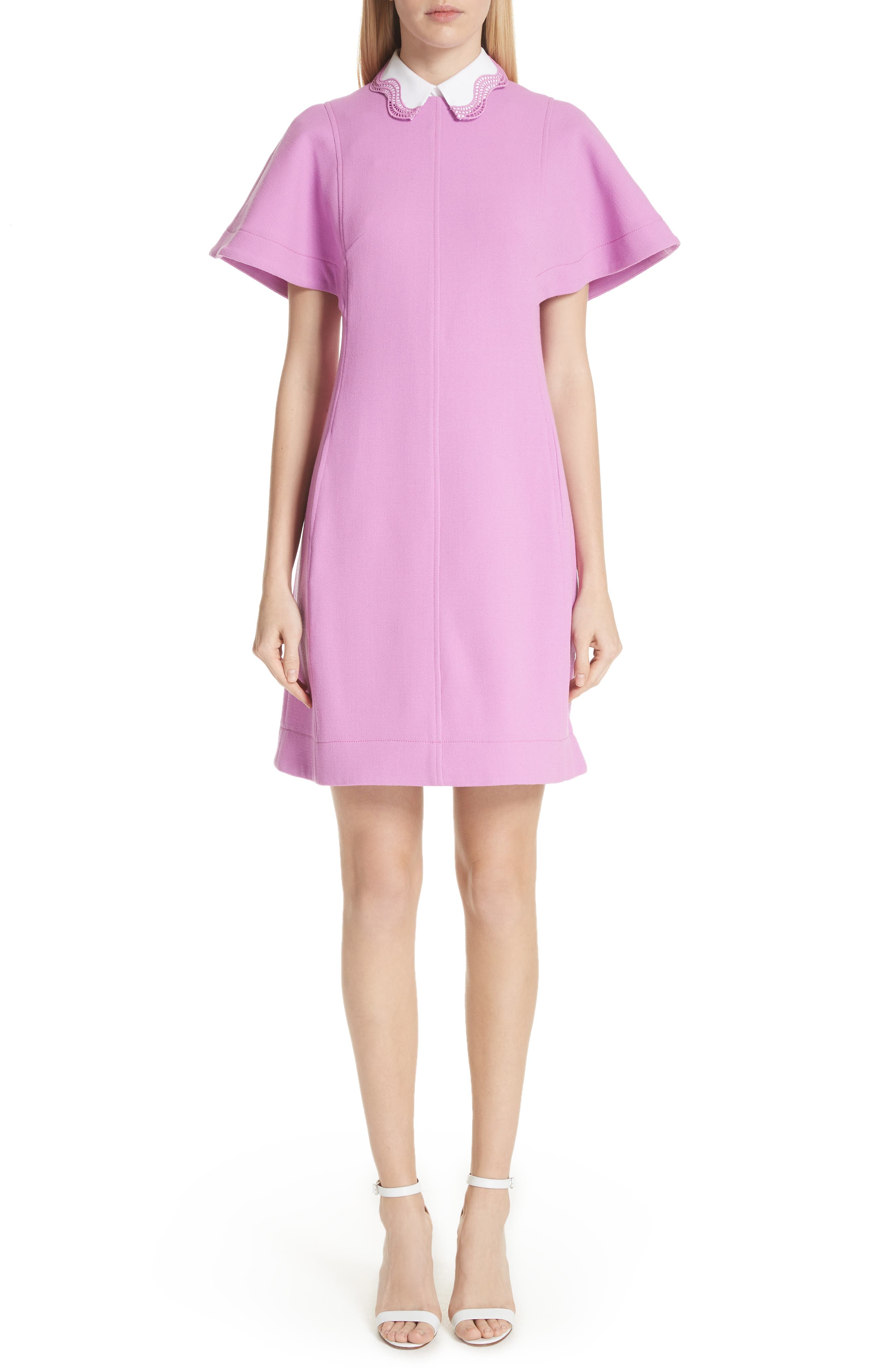 Lela Rose Detachable Embroidered Collar Tunic Dress, Purple