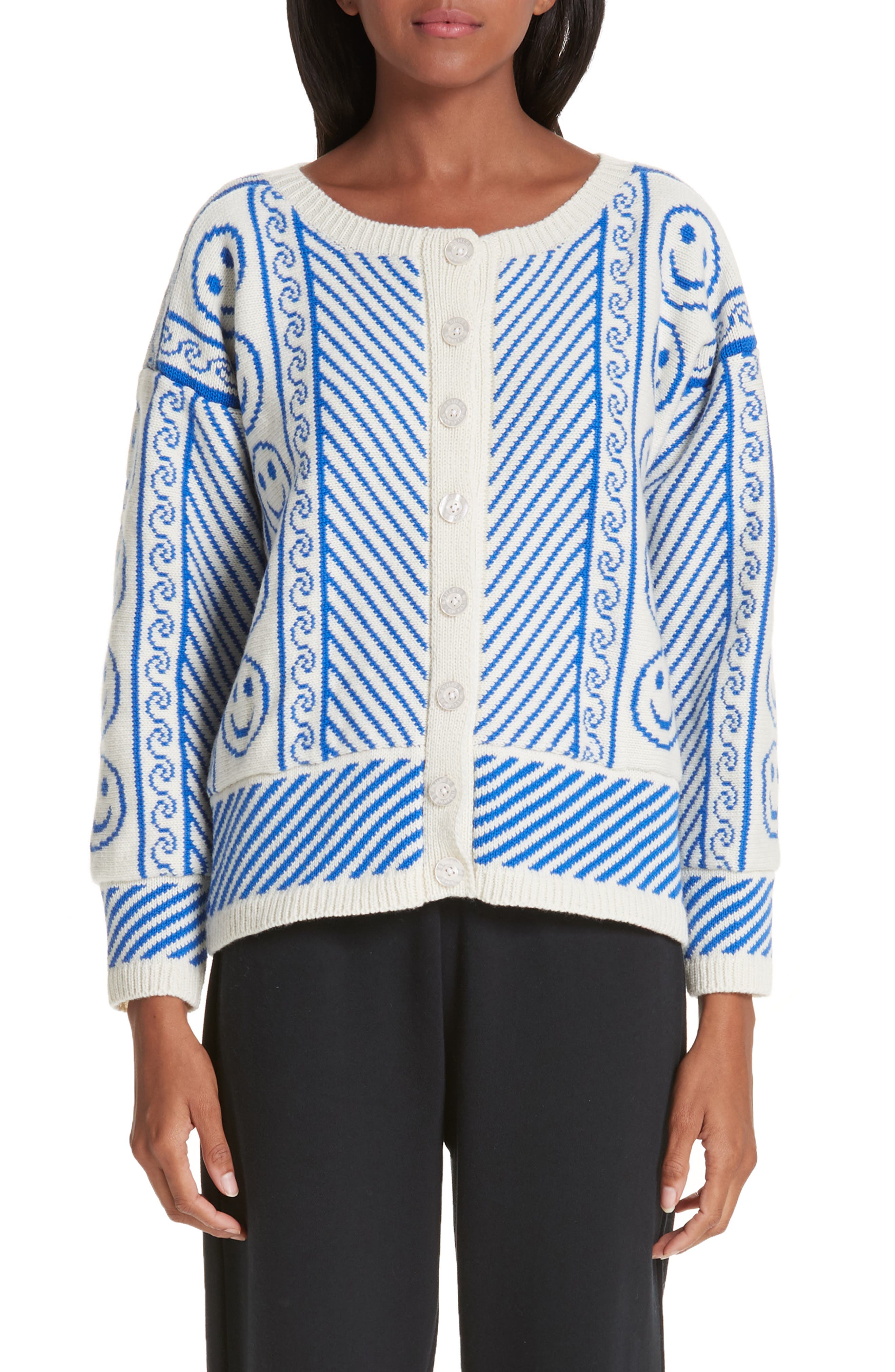 Ashley Williams Hannah Smiley Face Cardigan In Blue