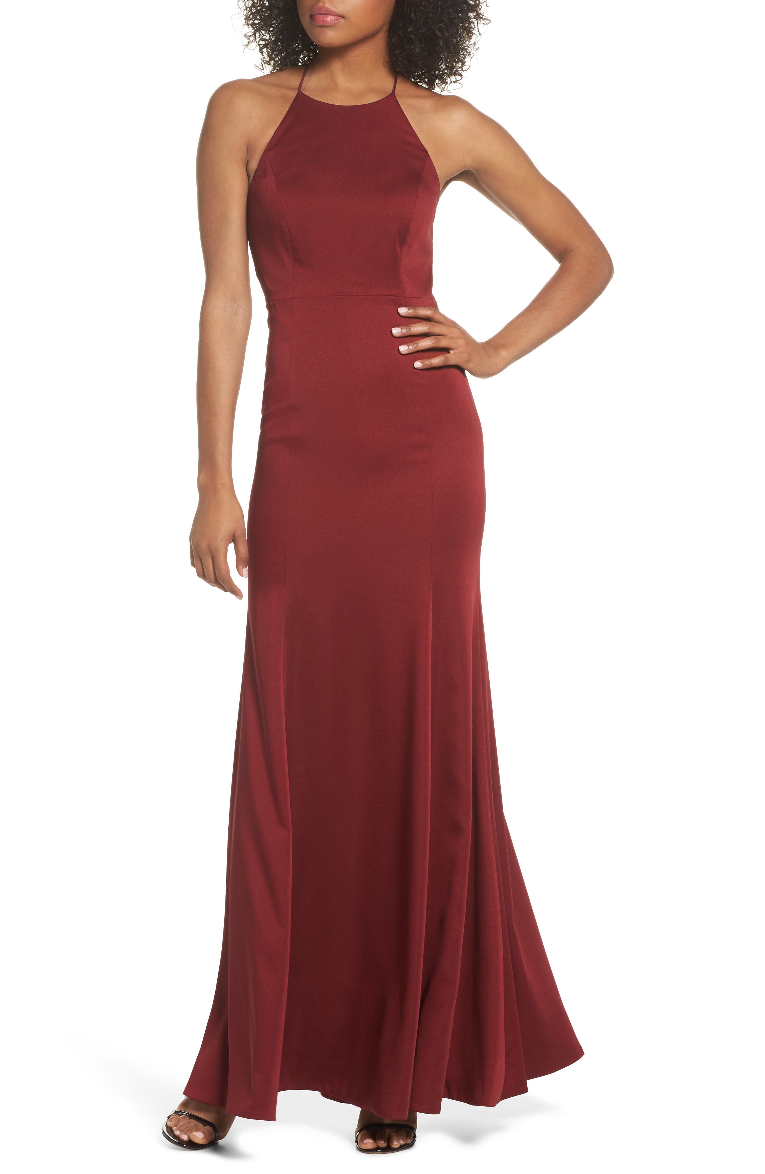Jenny Yoo Naomi Luxe Crepe Halter Gown, Red
