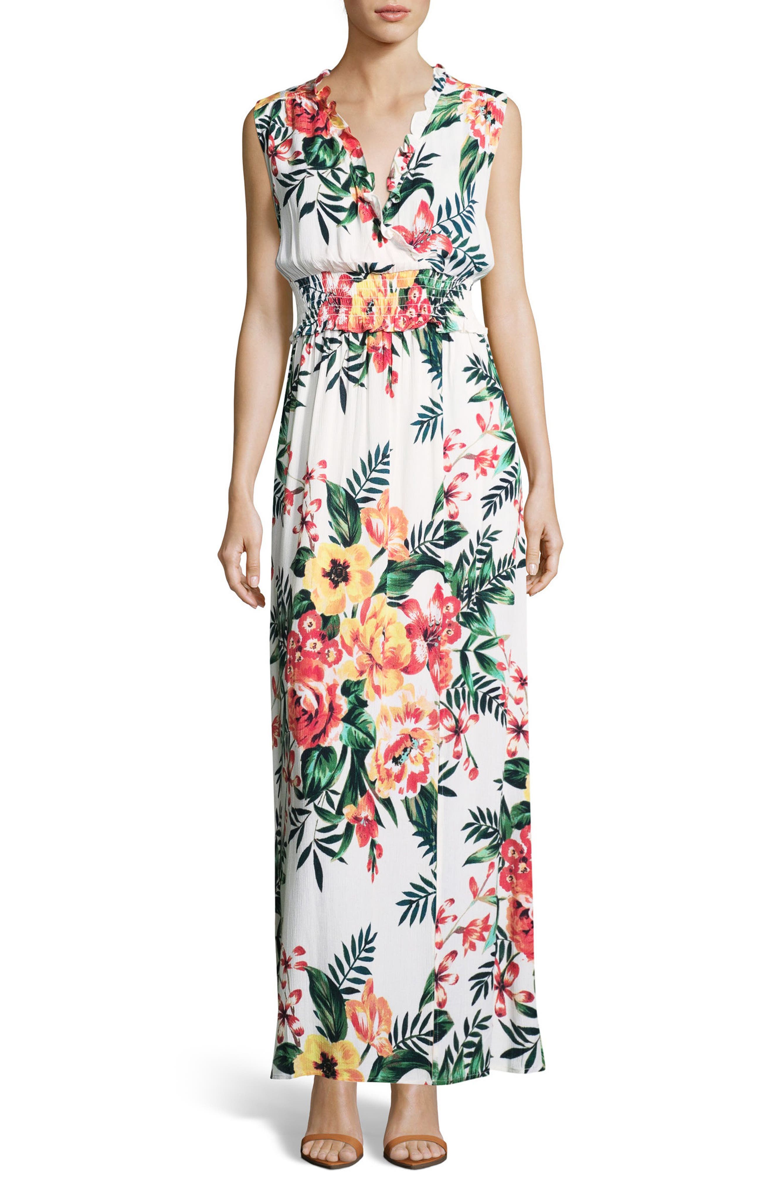 Eci Print Smock Waist Maxi Dress, Orange